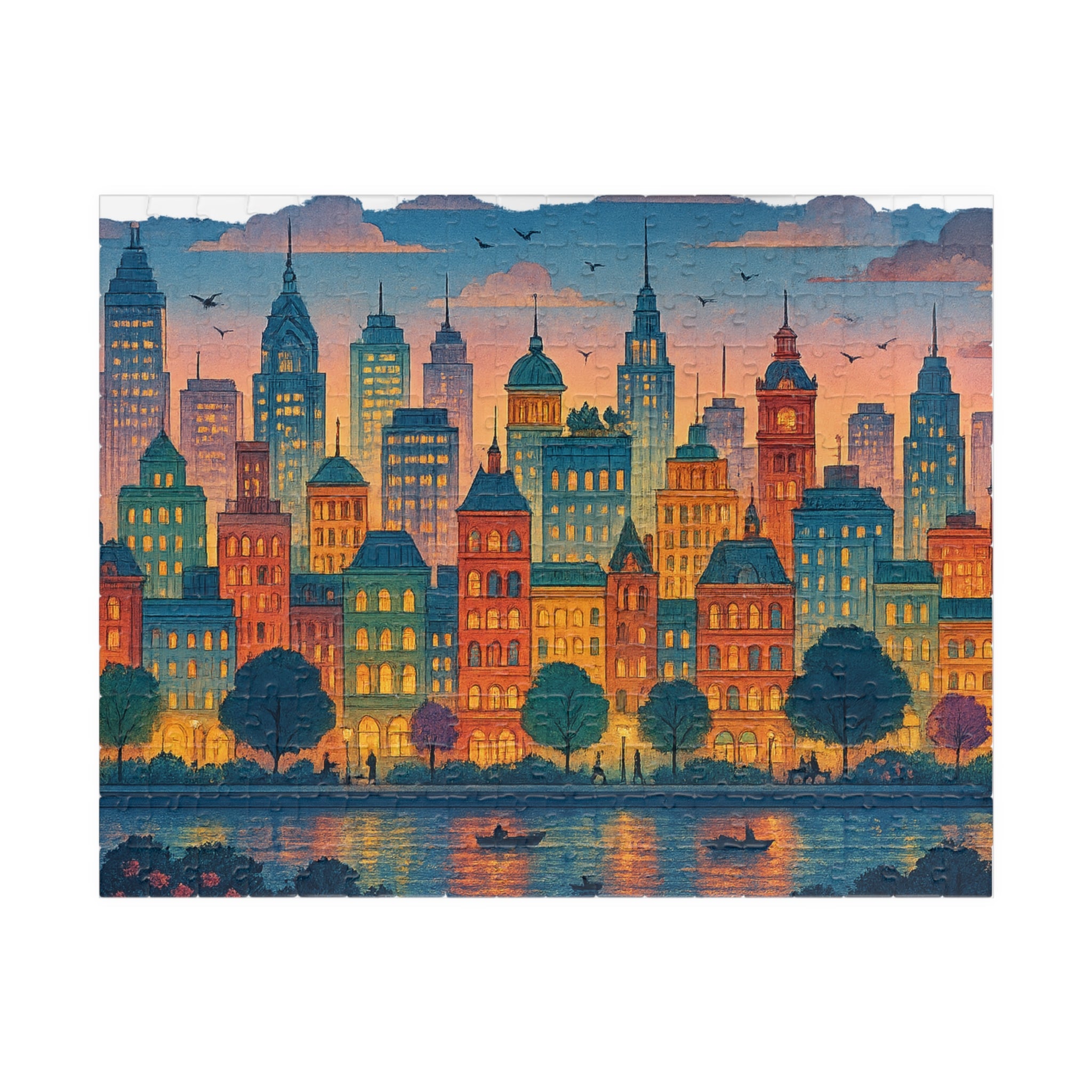 City Skyline Jigsaw Puzzle at Dusk, Urban Art Puzzle for Adults