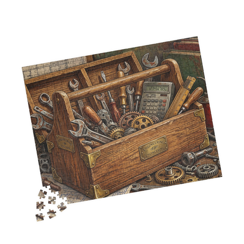 Vintage Toolbox Jigsaw Puzzle - Bold Engineering Tools Illustration