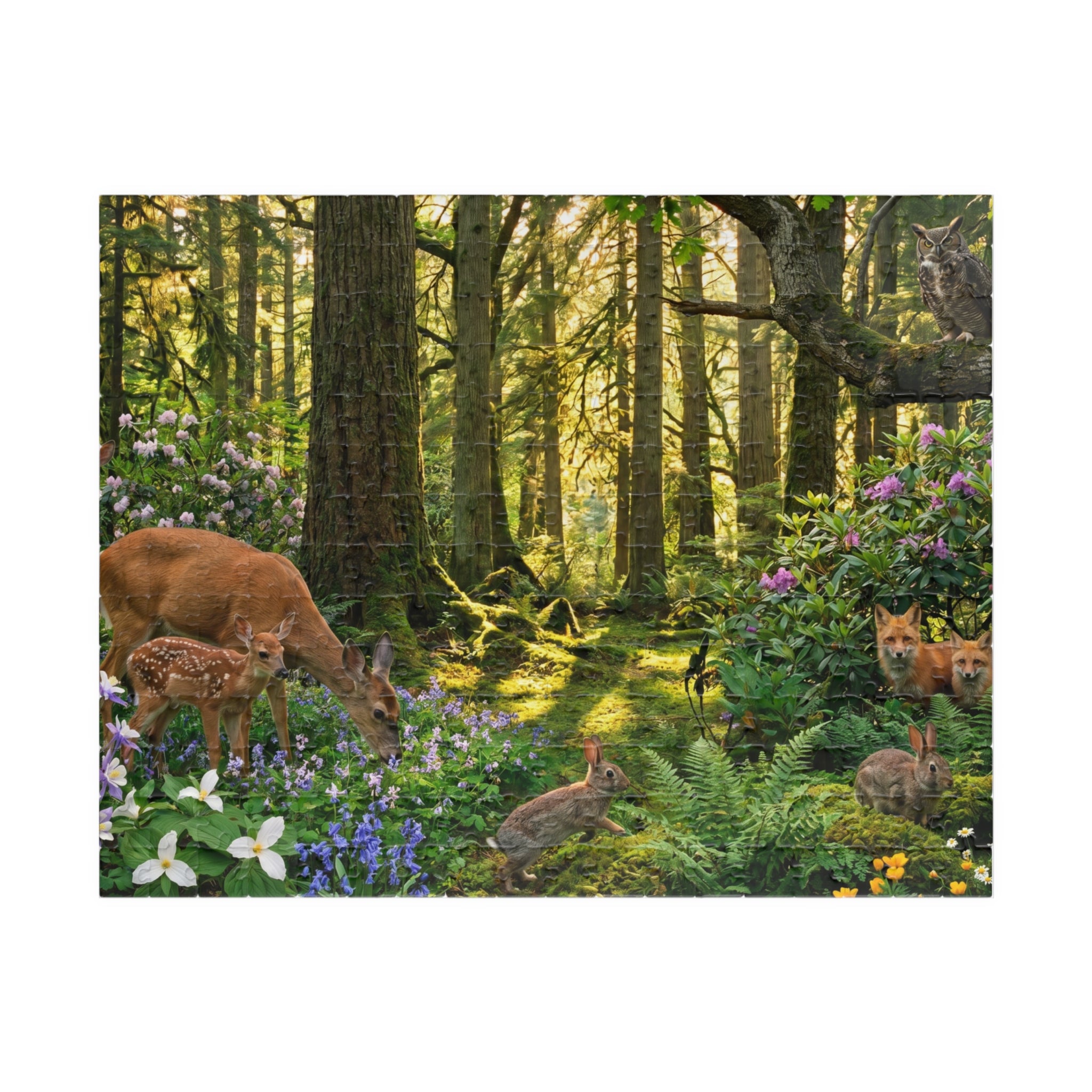 Vibrant Forest Scene Jigsaw Puzzle | Woodland Animals Art