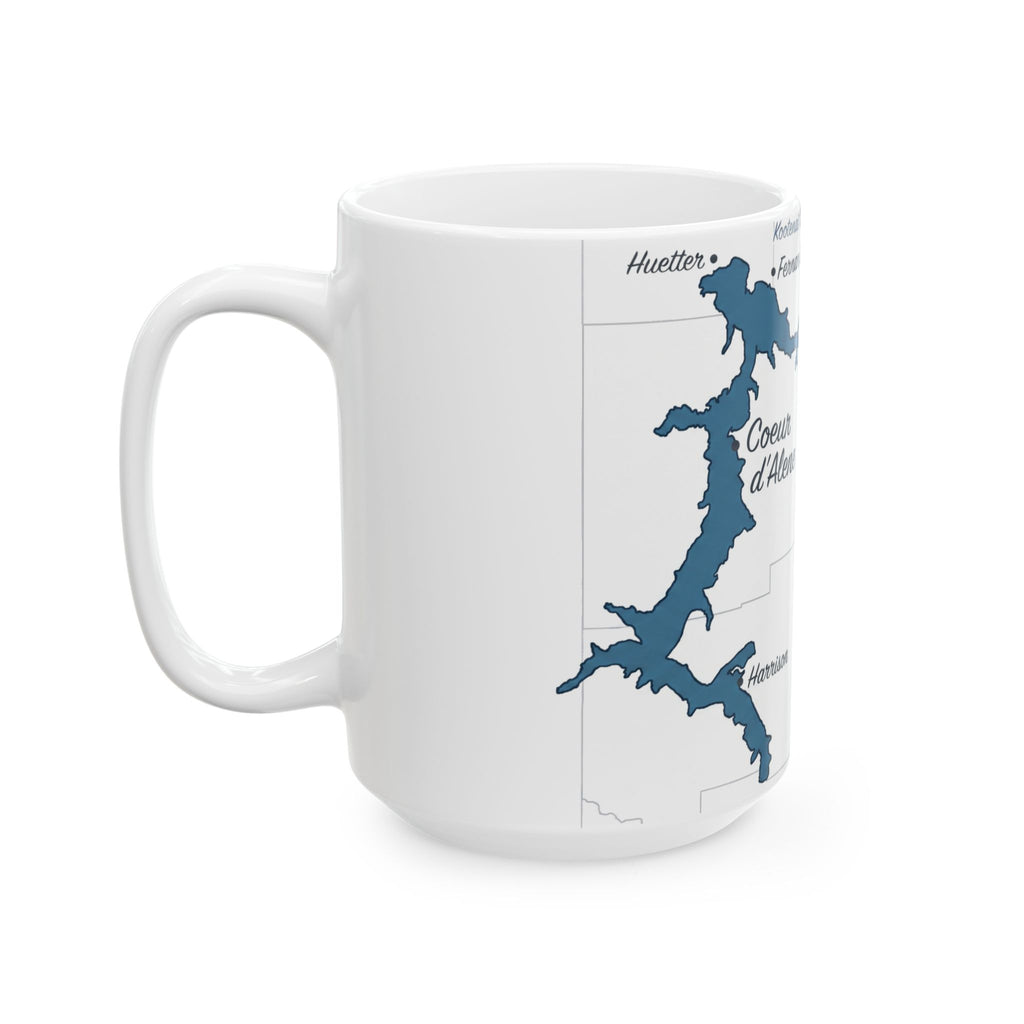 Lake Coeur d'Alene Map Silhouette Coffee Mug 15oz - Unique Lake Life Souvenir