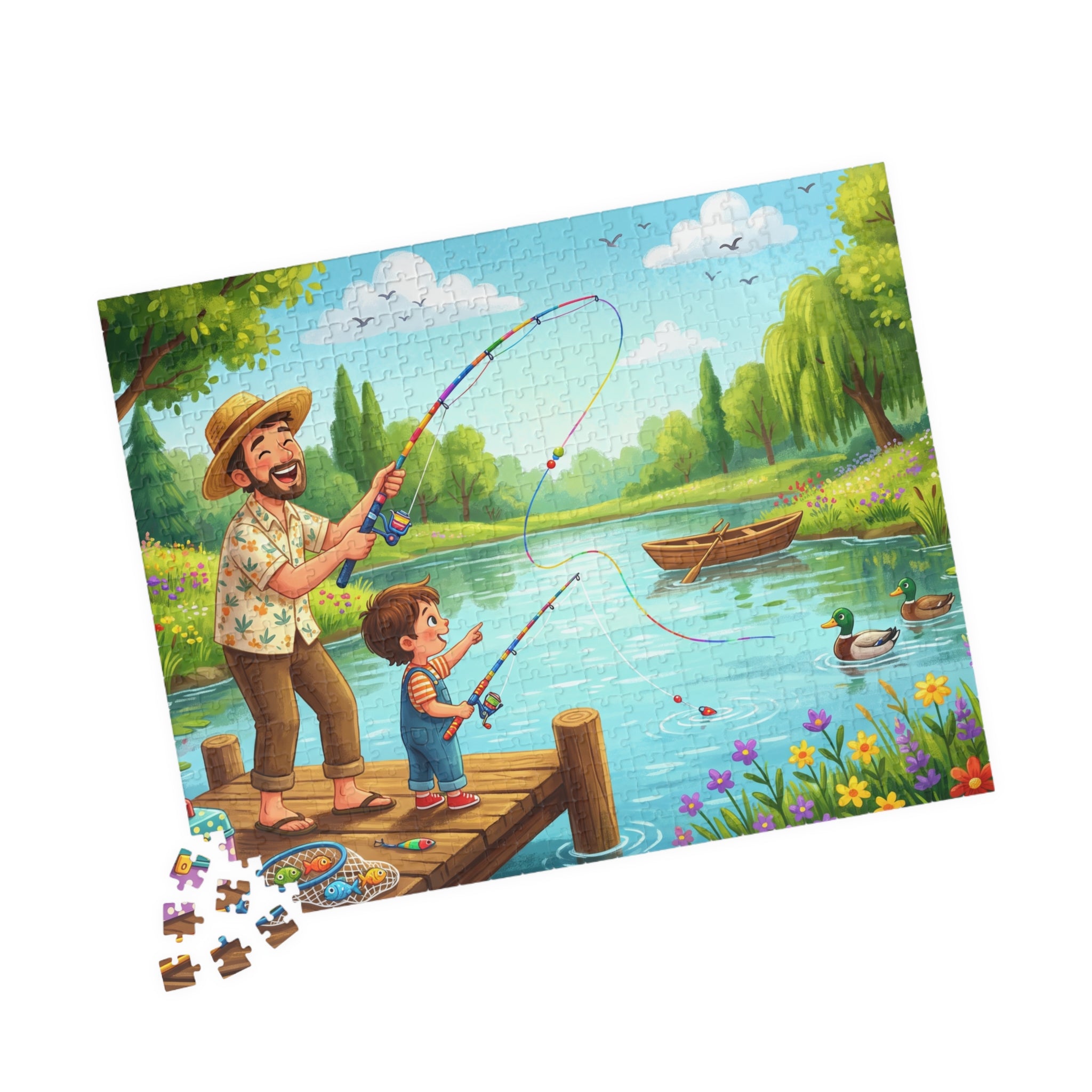 Retro Fishing Buddies Jigsaw Puzzle - Dad and Child Scene