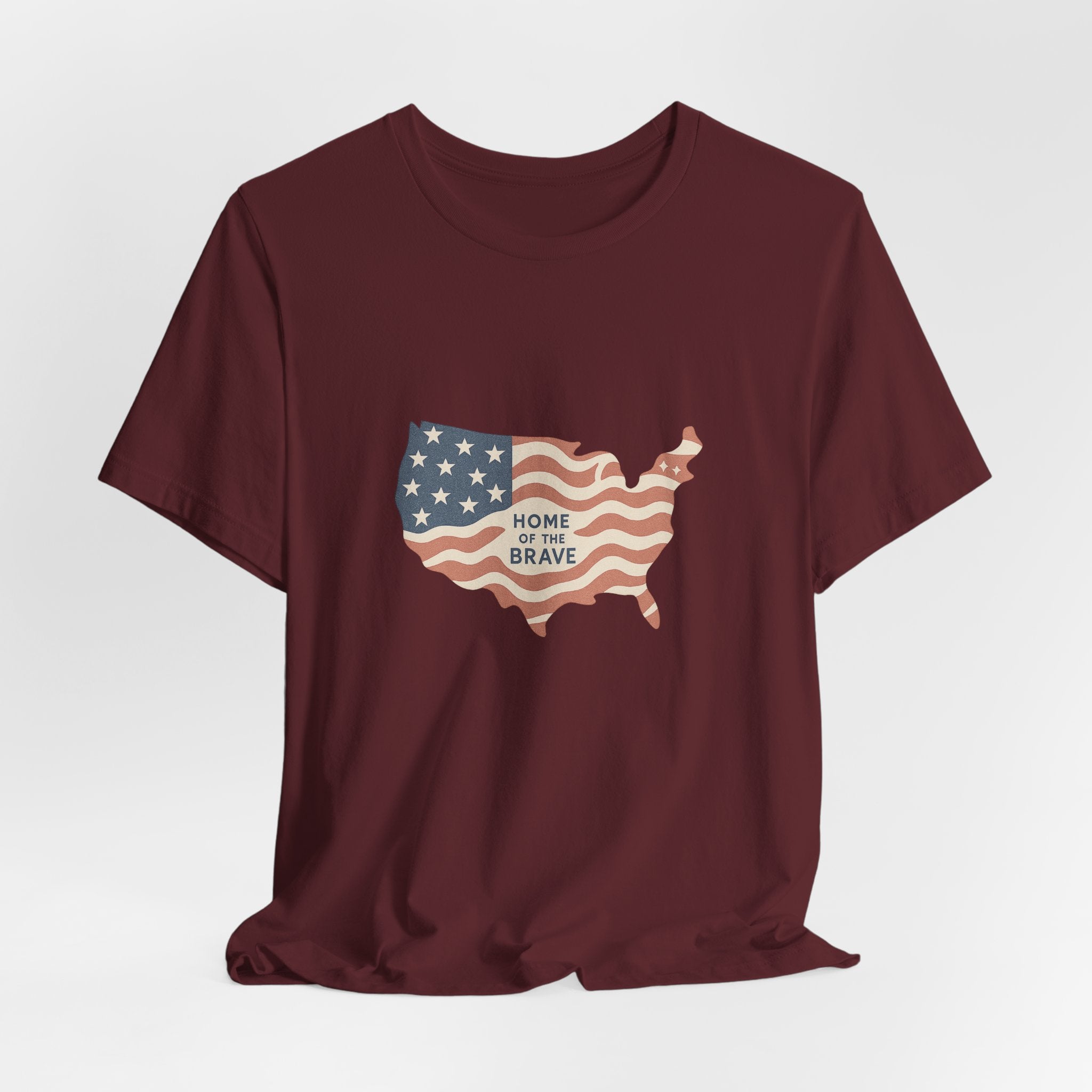 Minimalist USA Map Tee with Stars and Stripes Design