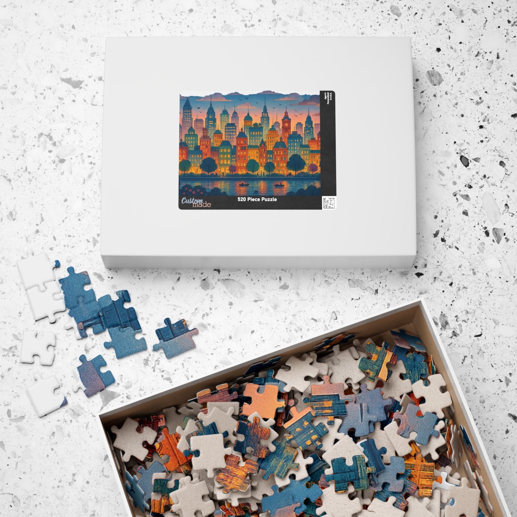 City Skyline Jigsaw Puzzle at Dusk, Urban Art Puzzle for Adults