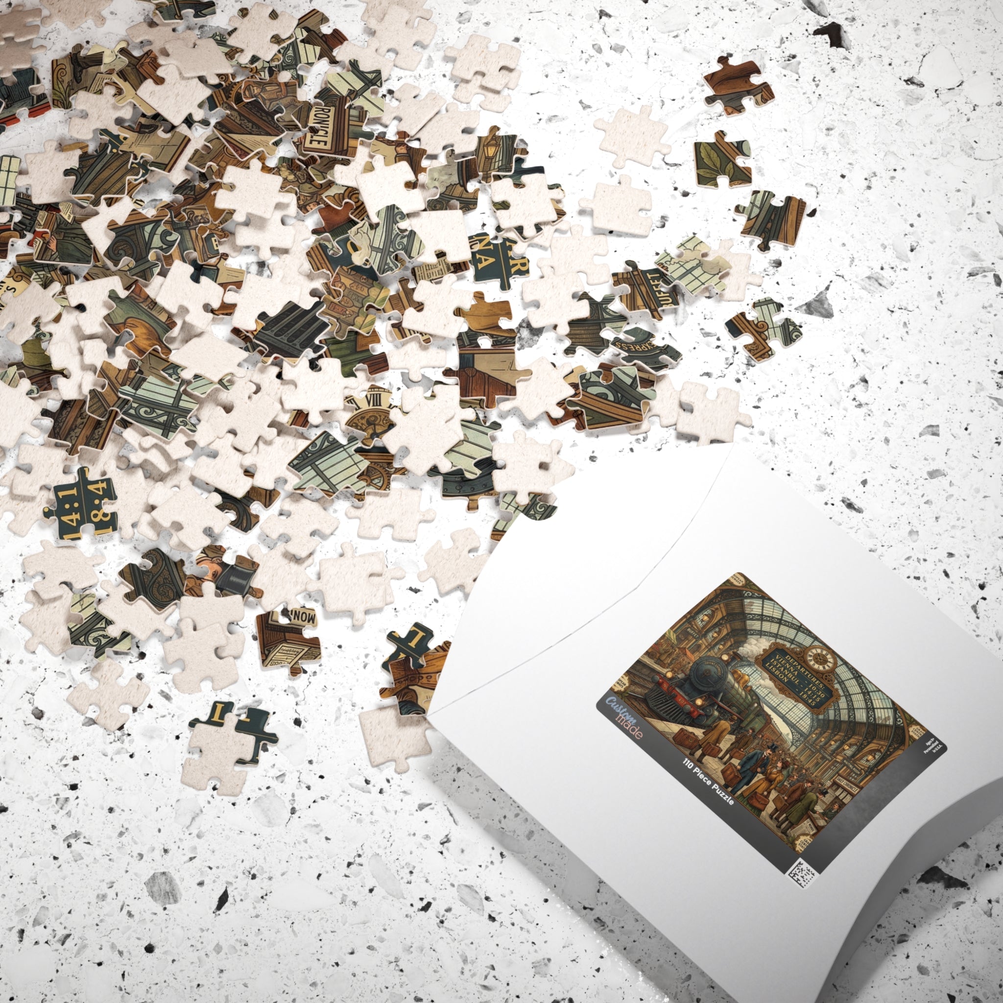 Vintage European Train Station Jigsaw Puzzle | Steam Engine Travel Art | 110-1014 Piece