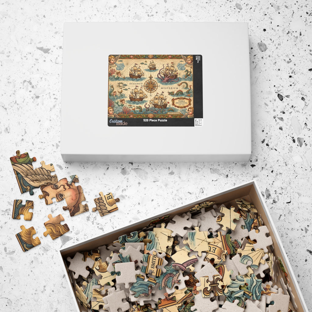 Old World Nautical Map Jigsaw Puzzle | Vintage Sea Monster Pirate Map Art | 110-1014 Piece