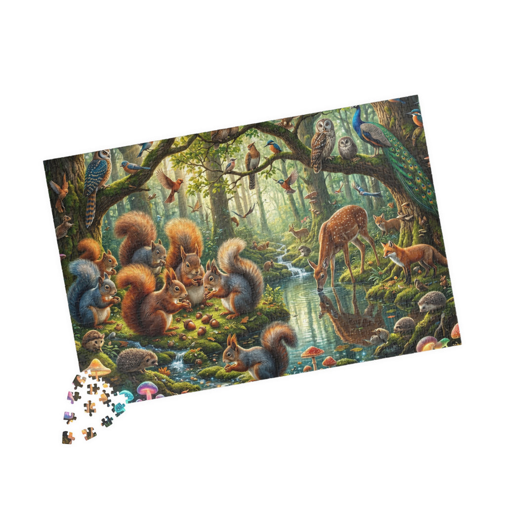 Whimsical Forest Panorama Jigsaw Puzzle - Woodland Creatures Scene