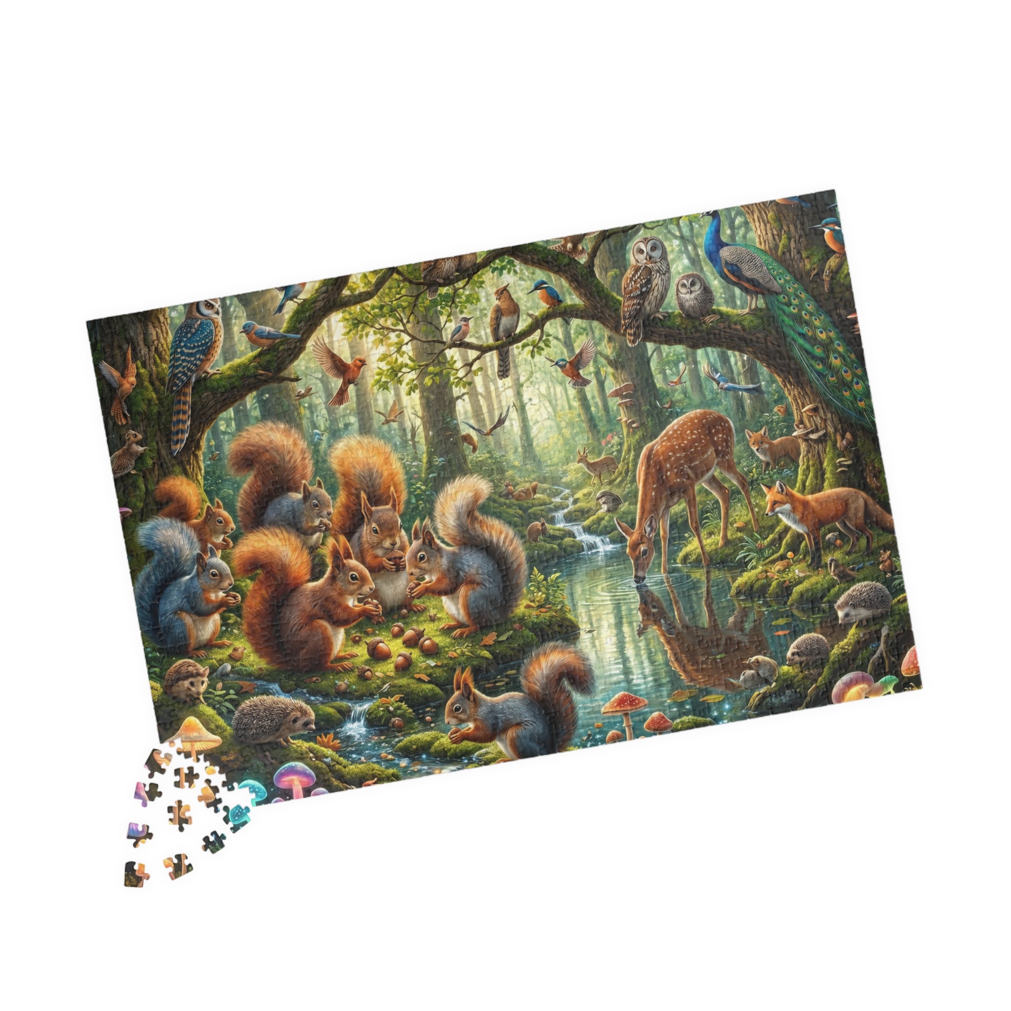 Whimsical Forest Panorama Jigsaw Puzzle - Woodland Creatures Scene