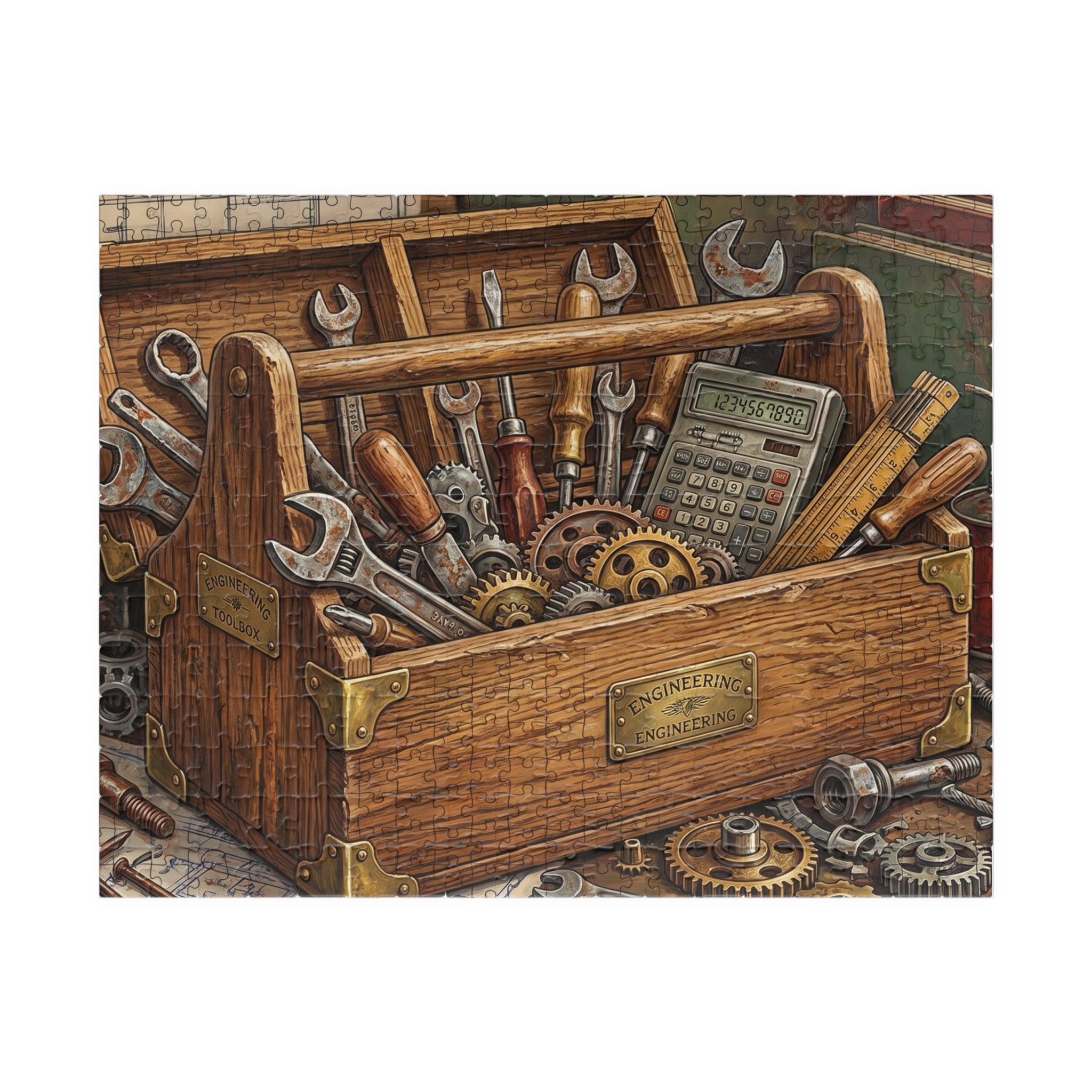 Vintage Toolbox Jigsaw Puzzle - Bold Engineering Tools Illustration