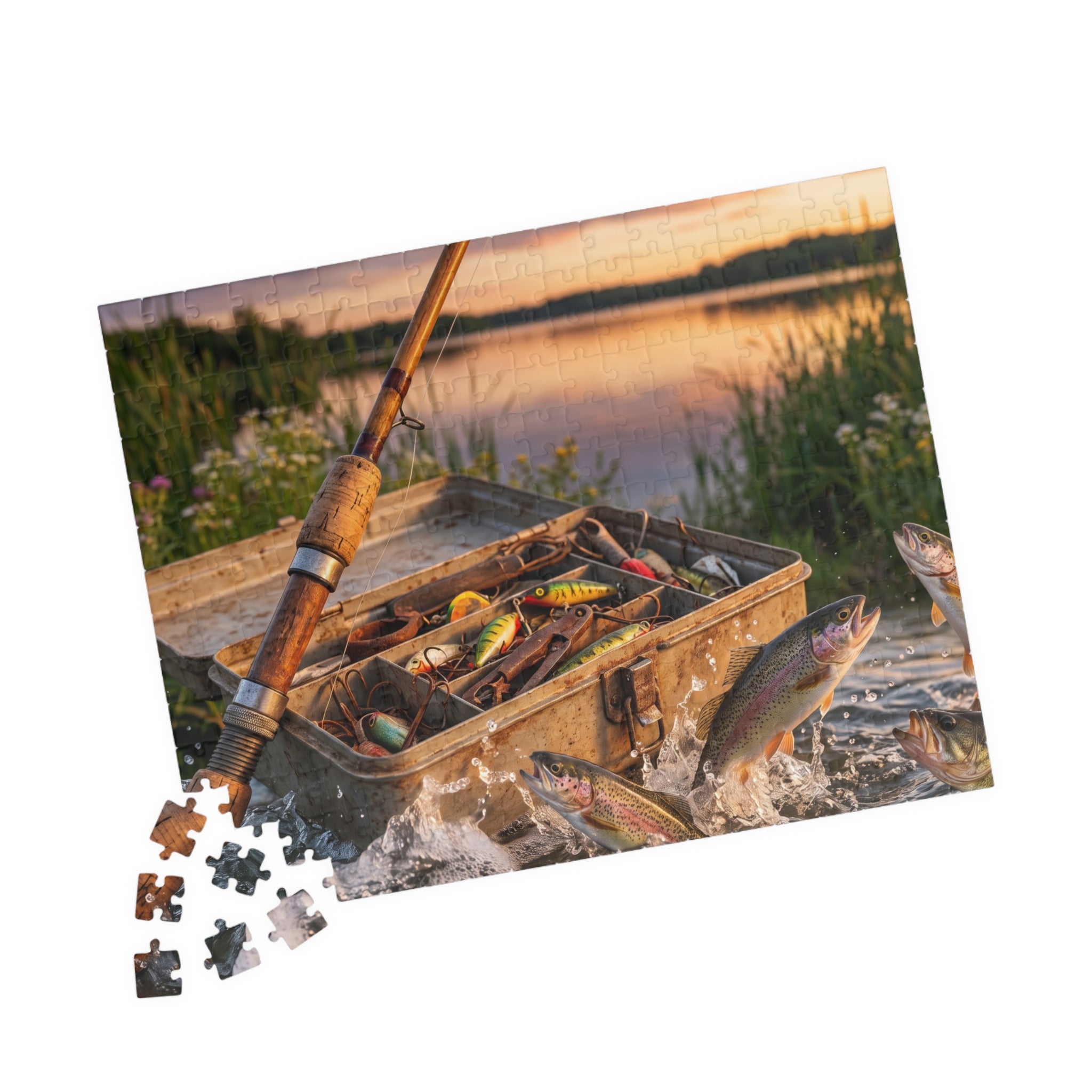Fishing Rod Jigsaw Puzzle - Vintage Tackle Box Design