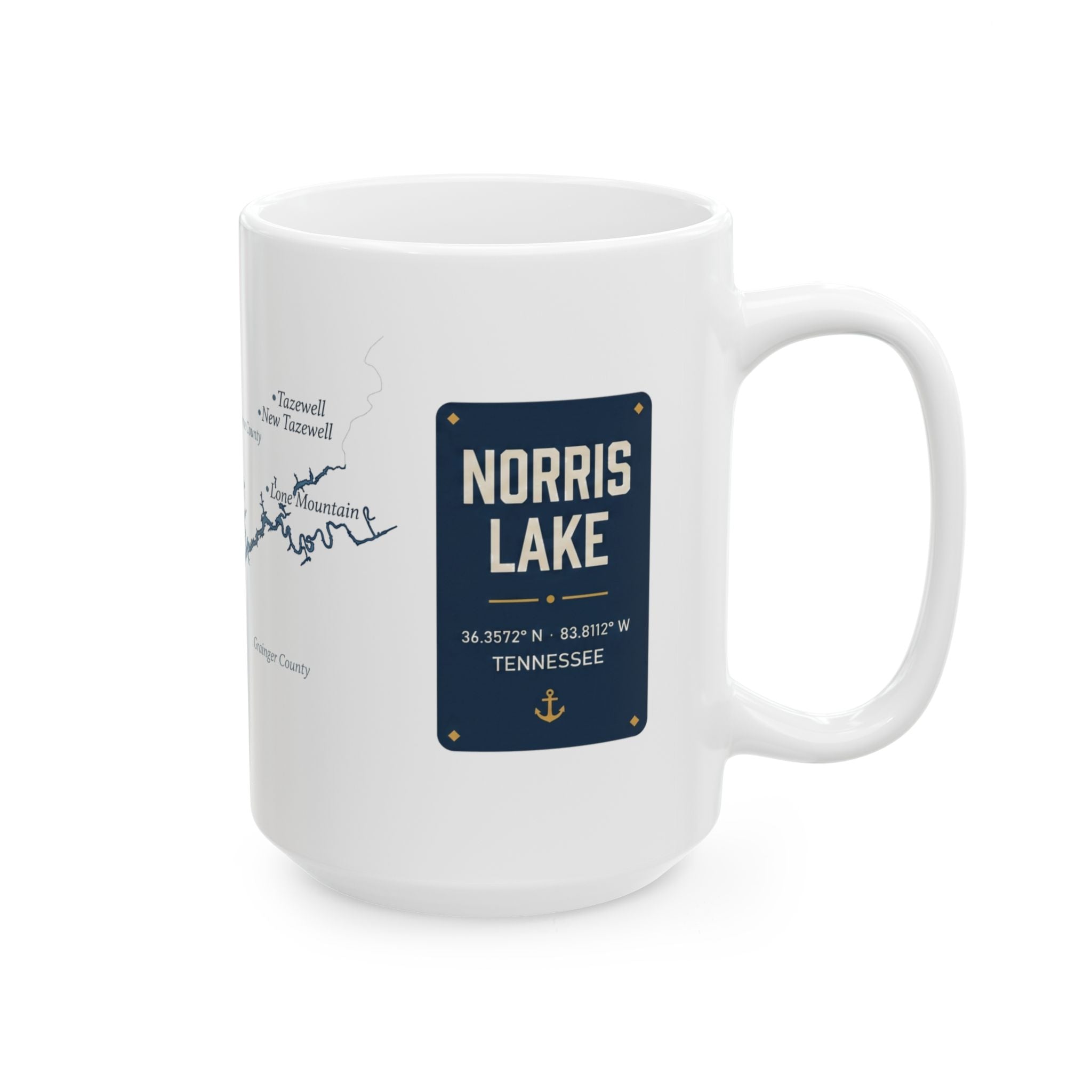 Norris Lake Map Silhouette Coffee Mug 15oz - Unique Lake Life Souvenir