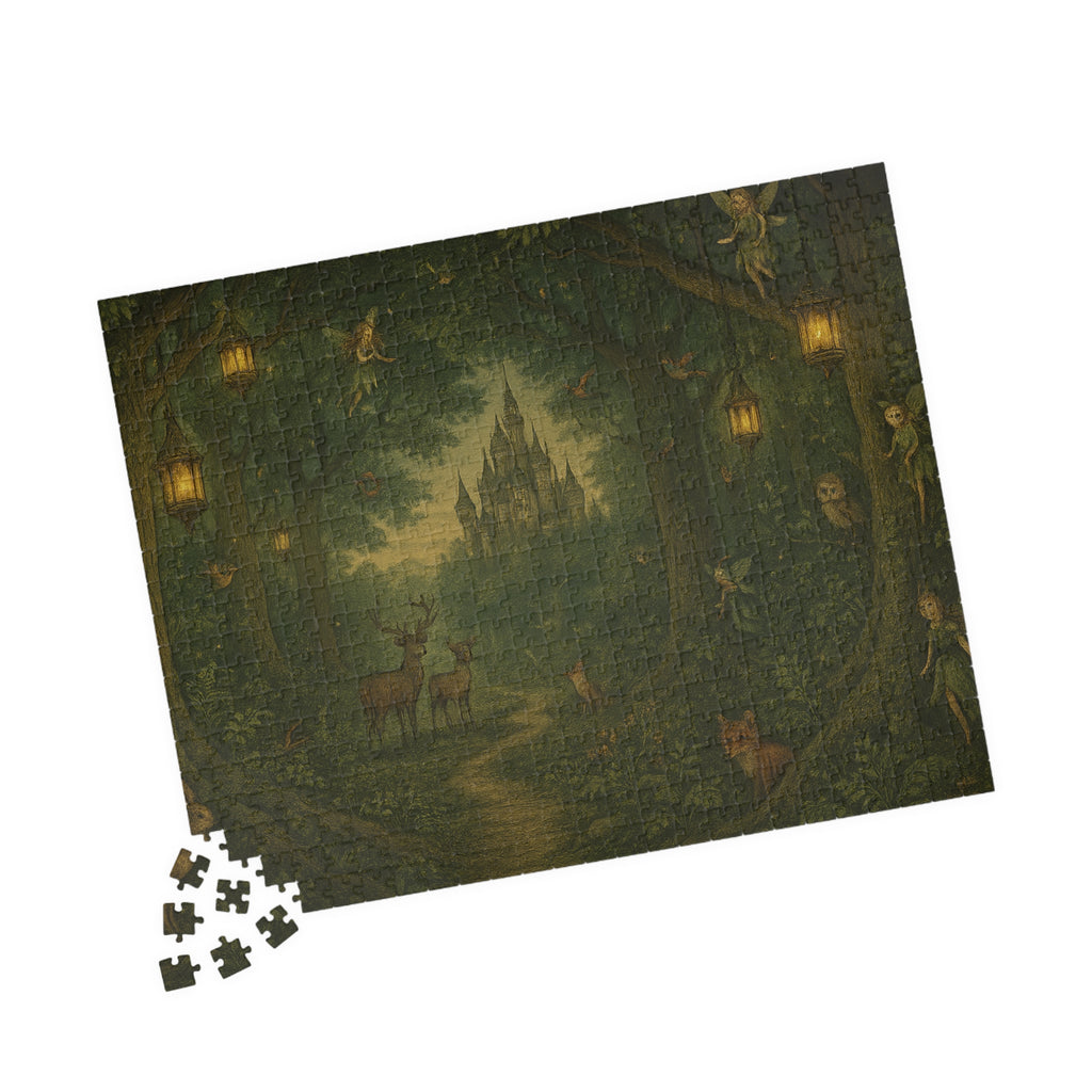 Forest Panorama Jigsaw Puzzle - Enchanted Scene with Lanterns & Castle