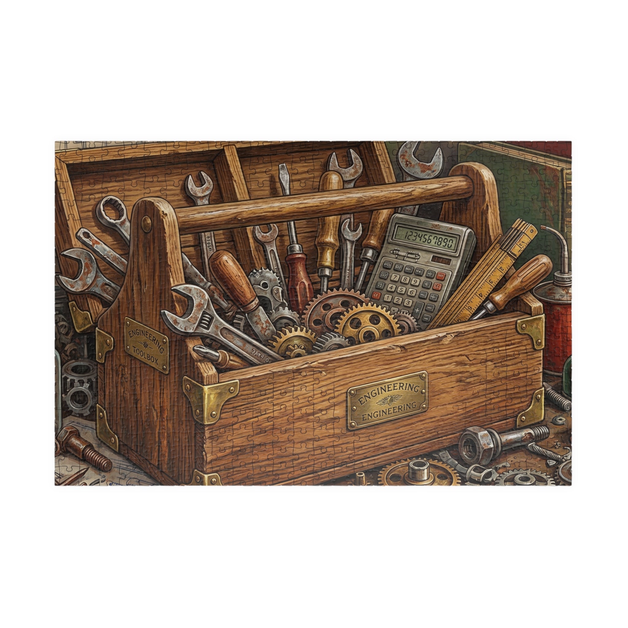 Vintage Toolbox Jigsaw Puzzle - Bold Engineering Tools Illustration