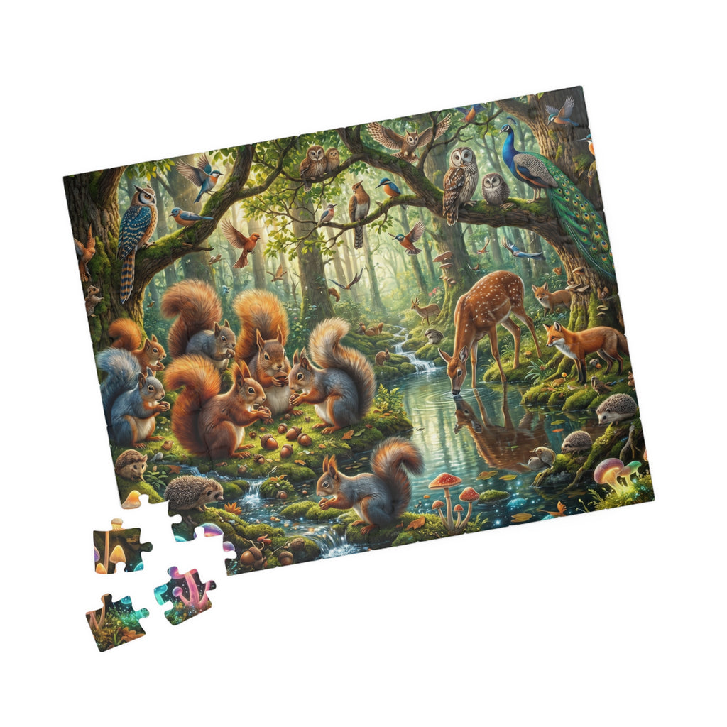 Whimsical Forest Panorama Jigsaw Puzzle - Woodland Creatures Scene