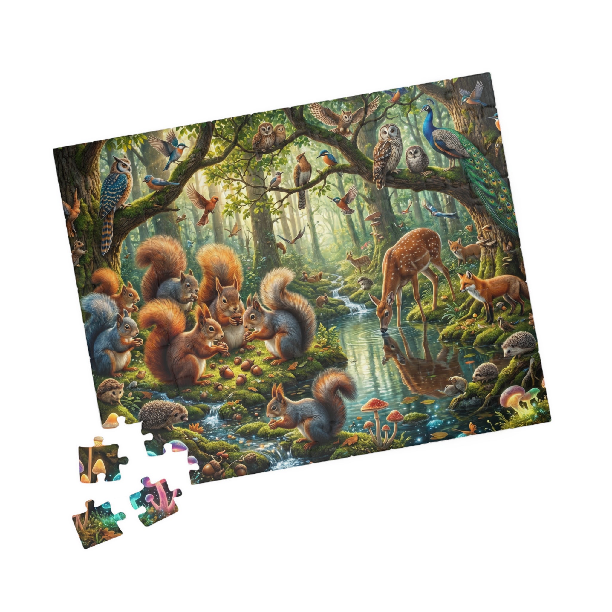 Whimsical Forest Panorama Jigsaw Puzzle - Woodland Creatures Scene