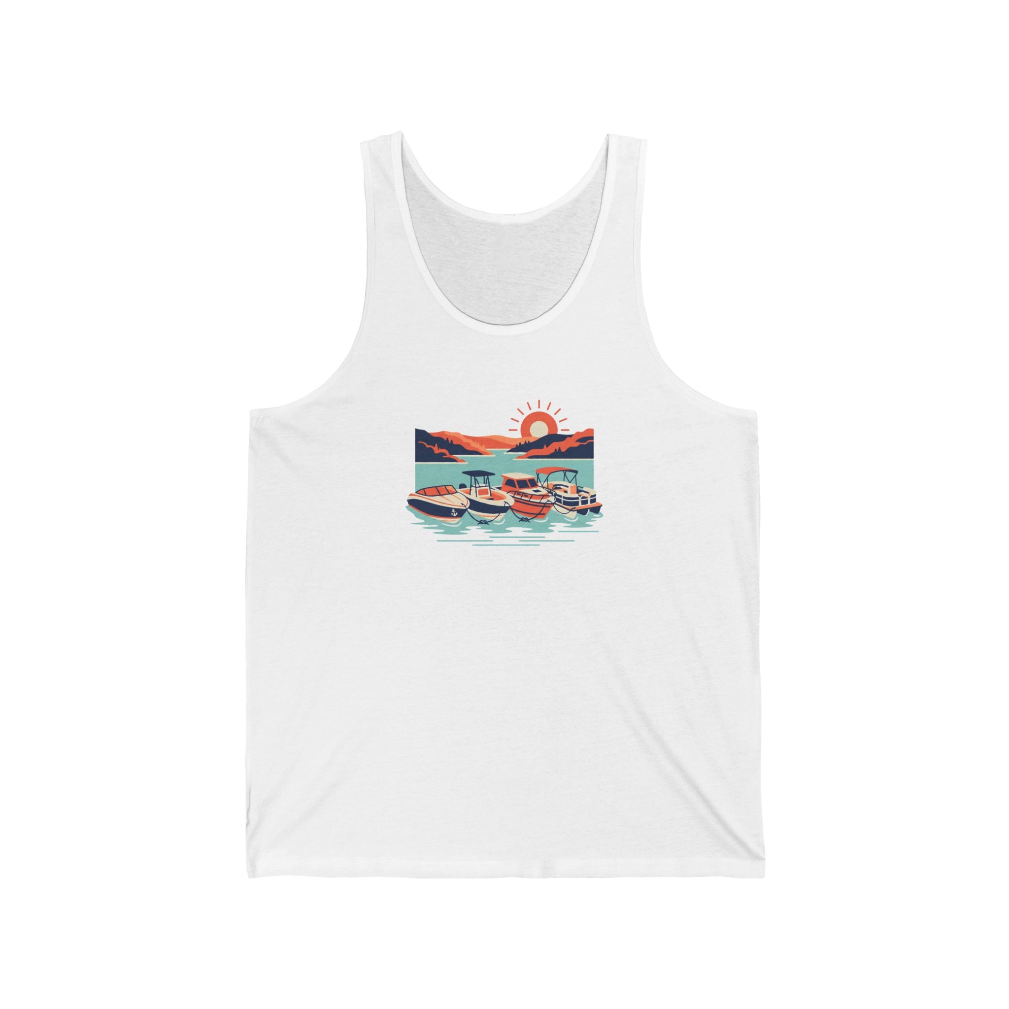 Lake Cove Scene Tank Top, Serene Lakeside Illustration Shirt