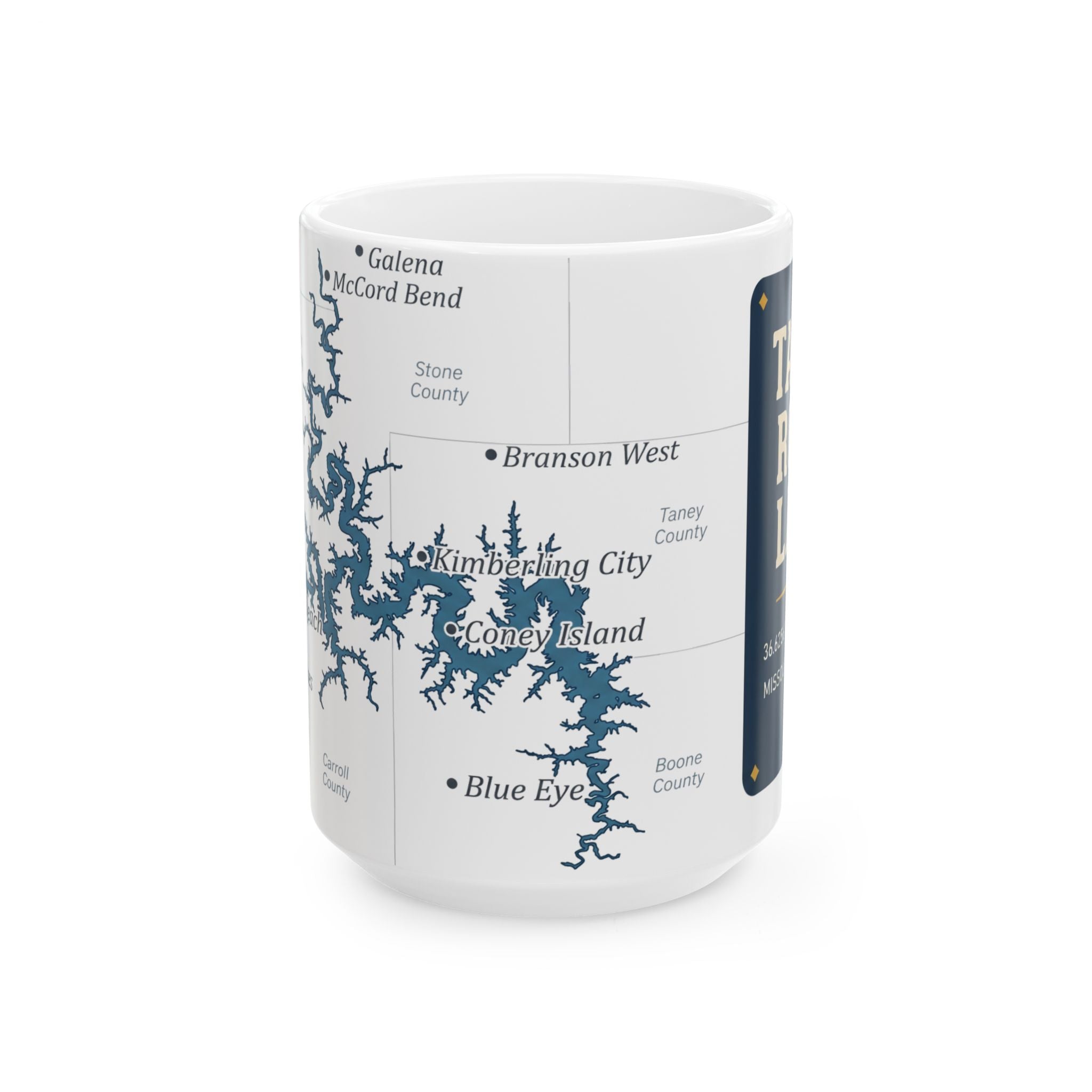 Table Rock Lake Map Silhouette Coffee Mug 15oz - Unique Lake Life Souvenir