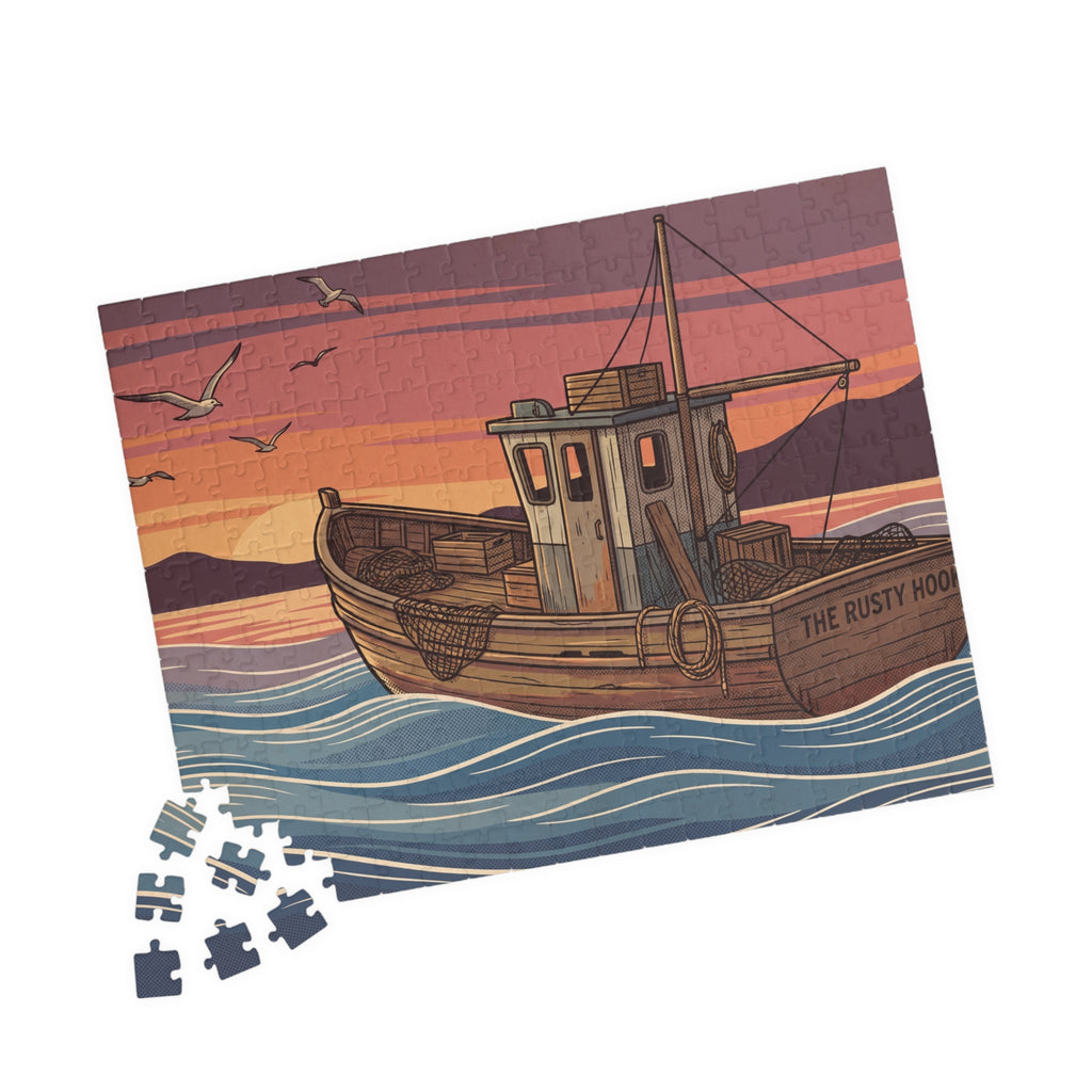 Fishing Boat Jigsaw Puzzle - Retro Sunset Scene, 'Casting Memories'