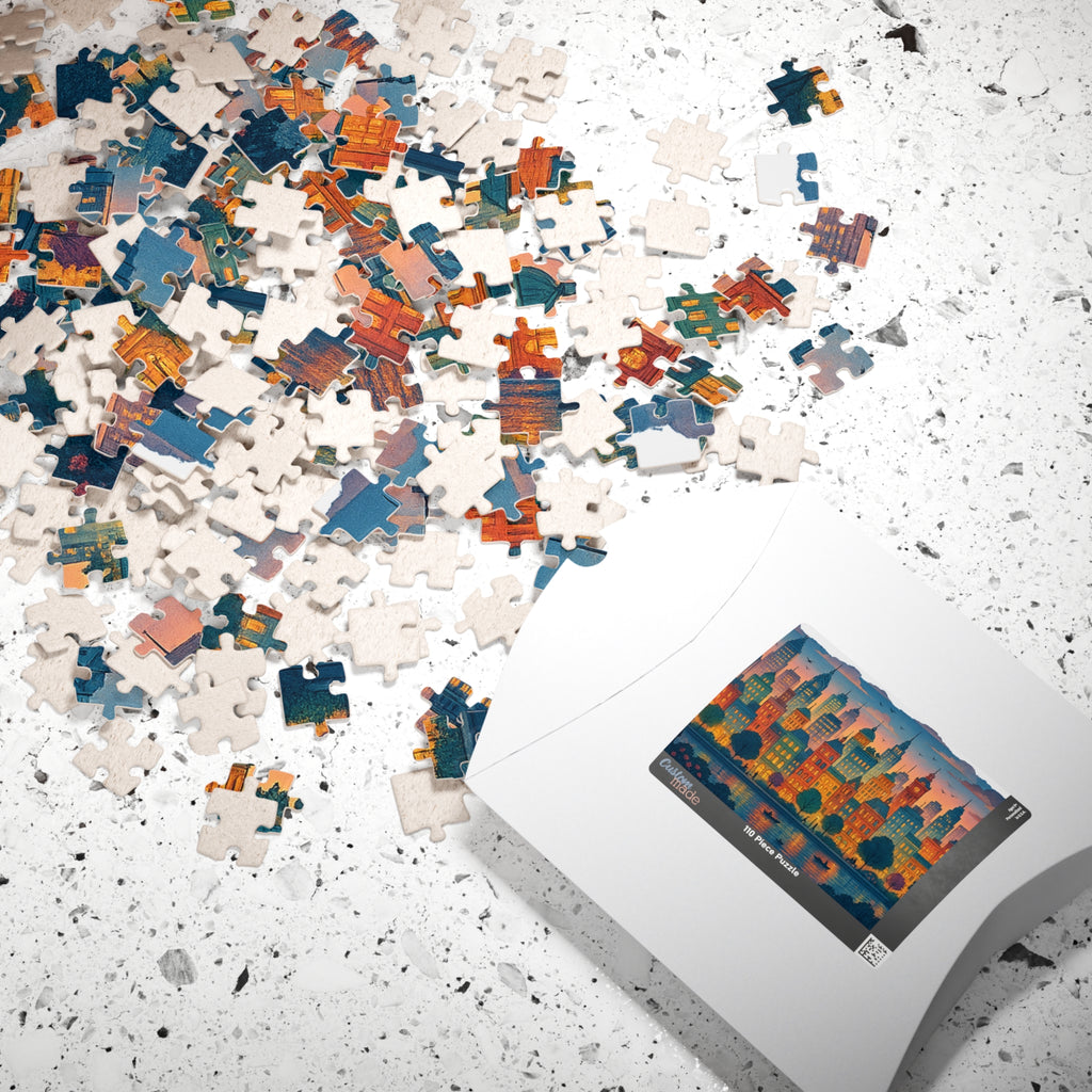 City Skyline Jigsaw Puzzle at Dusk, Urban Art Puzzle for Adults