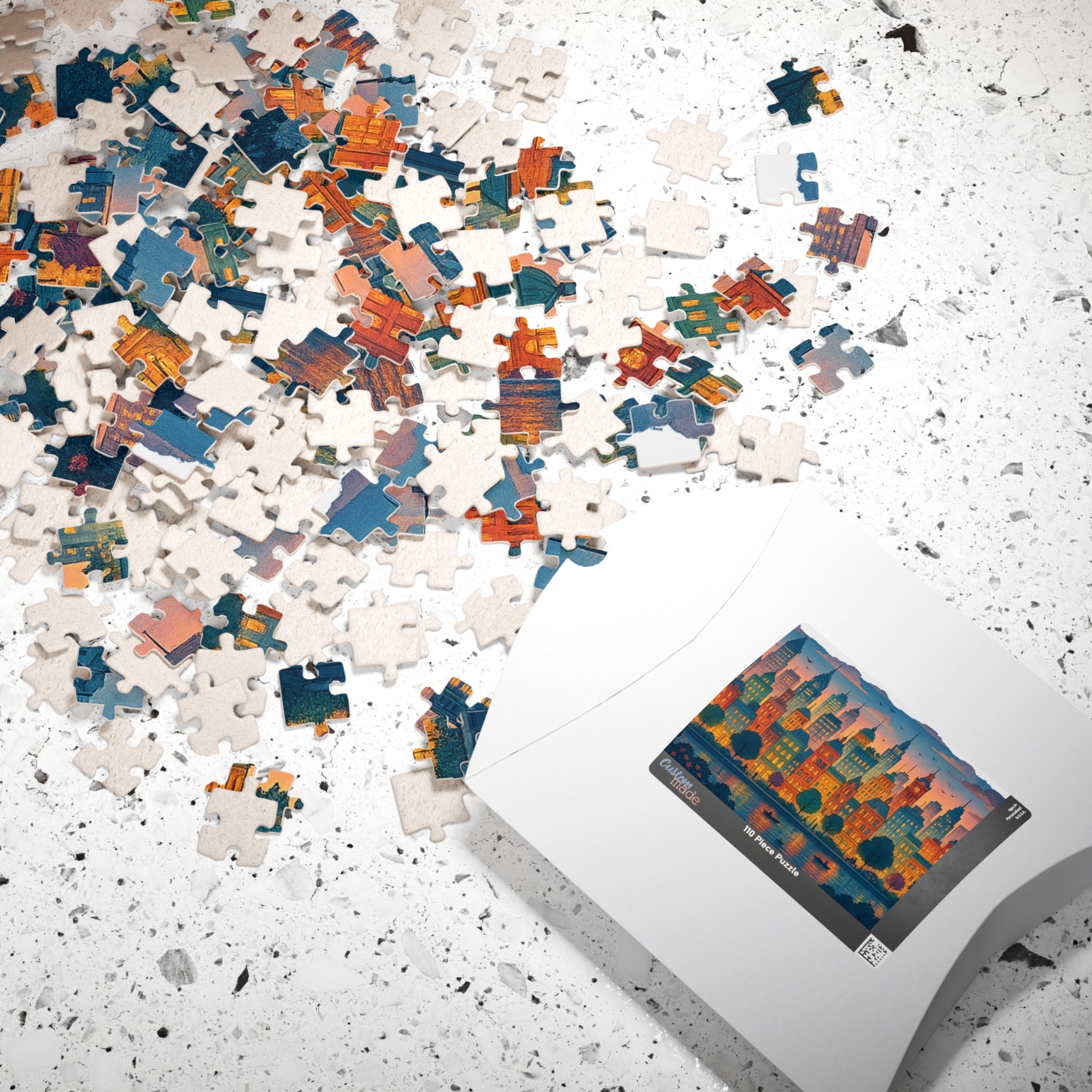 City Skyline Jigsaw Puzzle at Dusk, Urban Art Puzzle for Adults