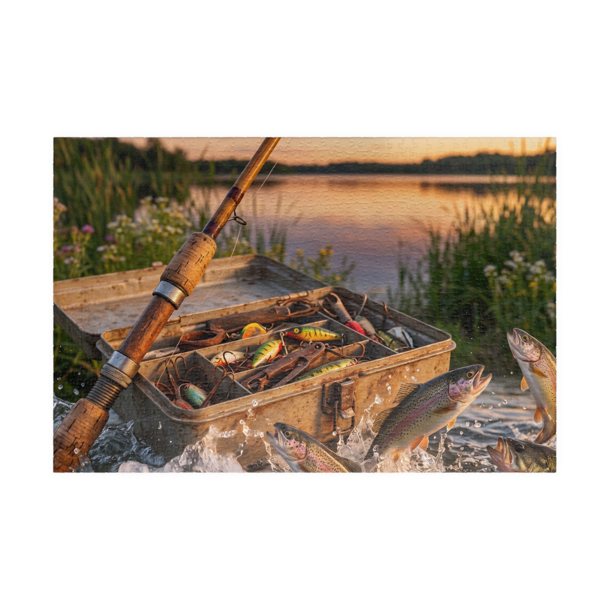 Fishing Rod Jigsaw Puzzle - Vintage Tackle Box Design