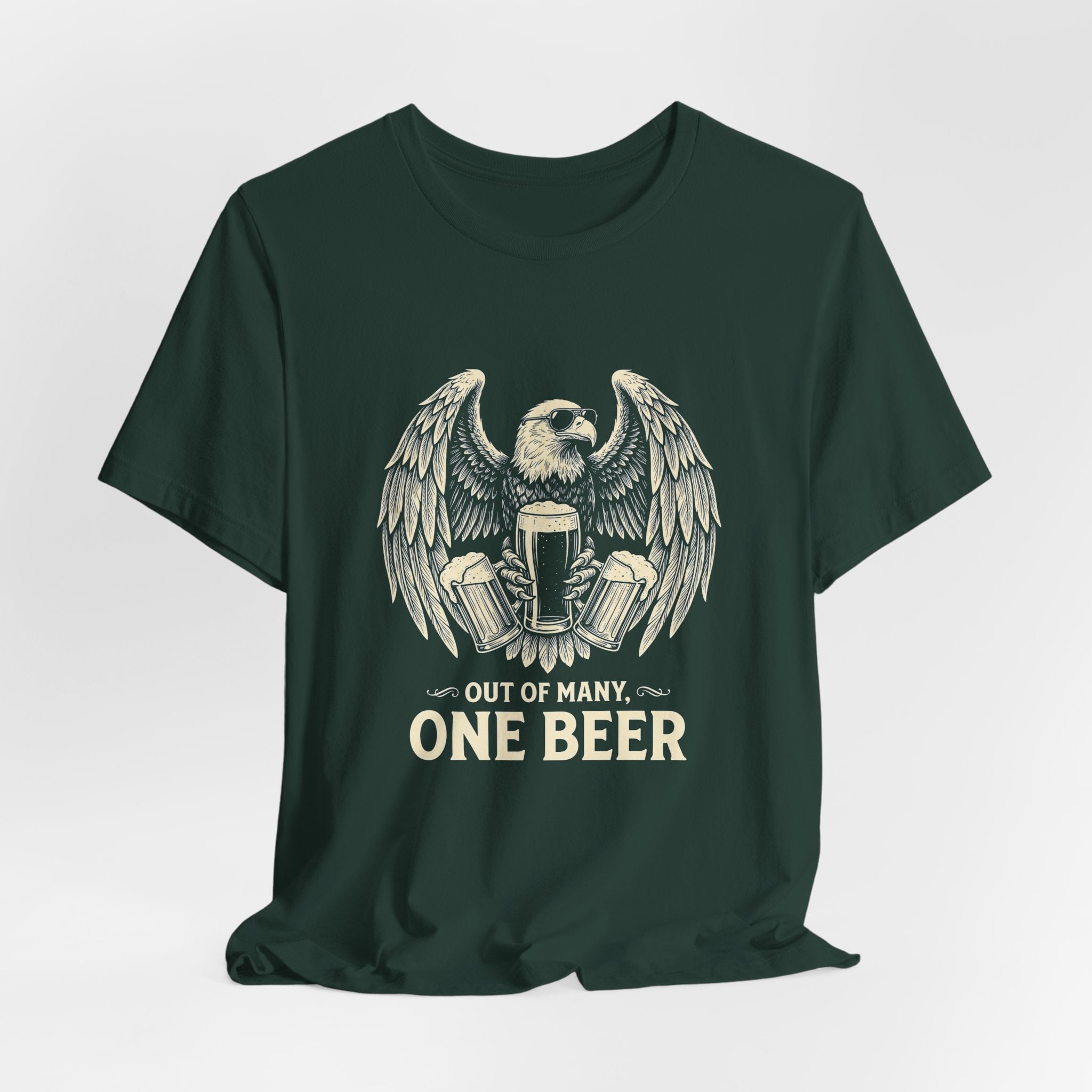 Out of Many One Beer T-Shirt | Funny Patriotic Eagle Beer Tee | 4th of July Drinking Gift | Beer Lover Shirt