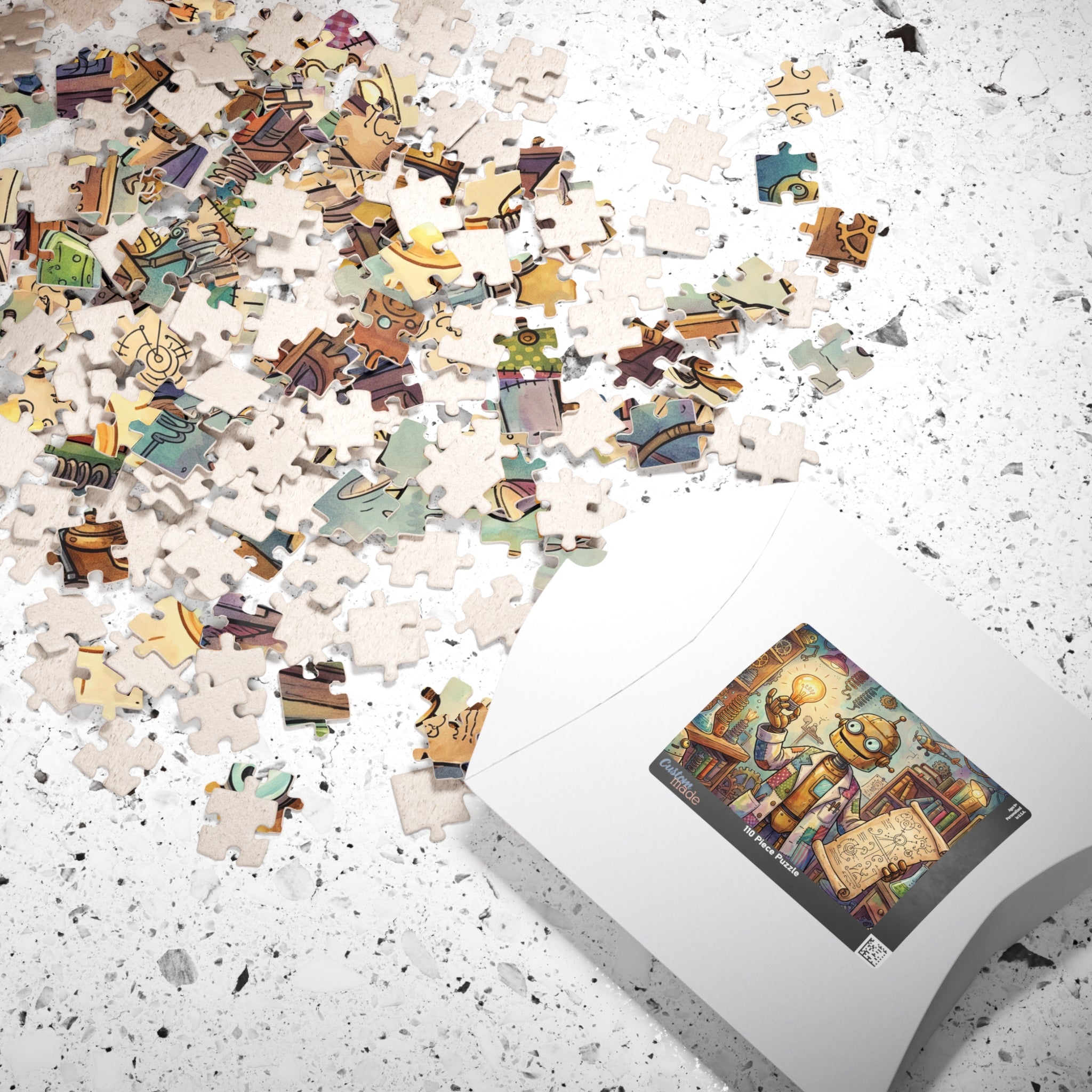 Robot Professor Jigsaw Puzzle - Invention in Progress Puzzle Illustration