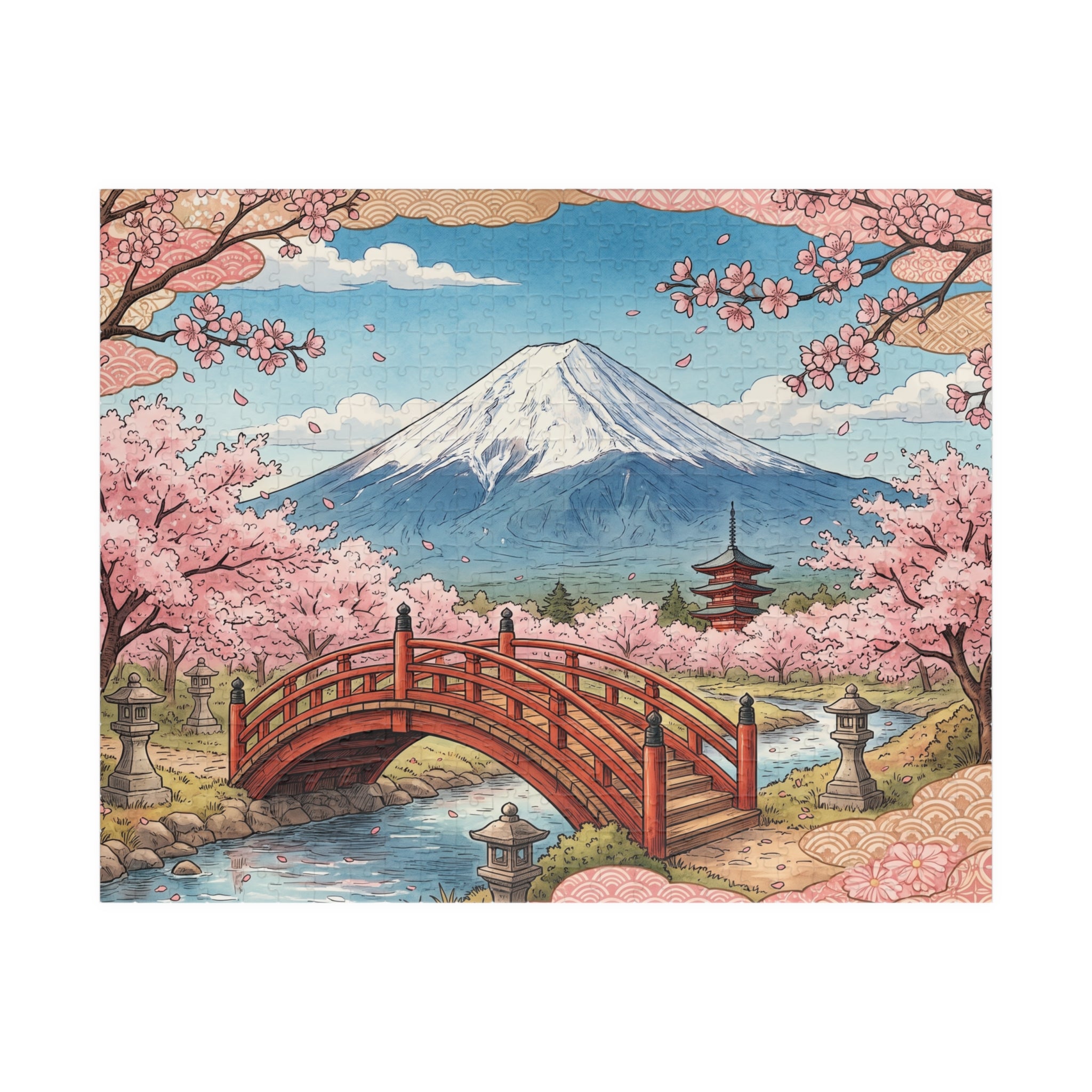 Mount Fuji Cherry Blossoms Jigsaw Puzzle | Japan Scenic Landscape