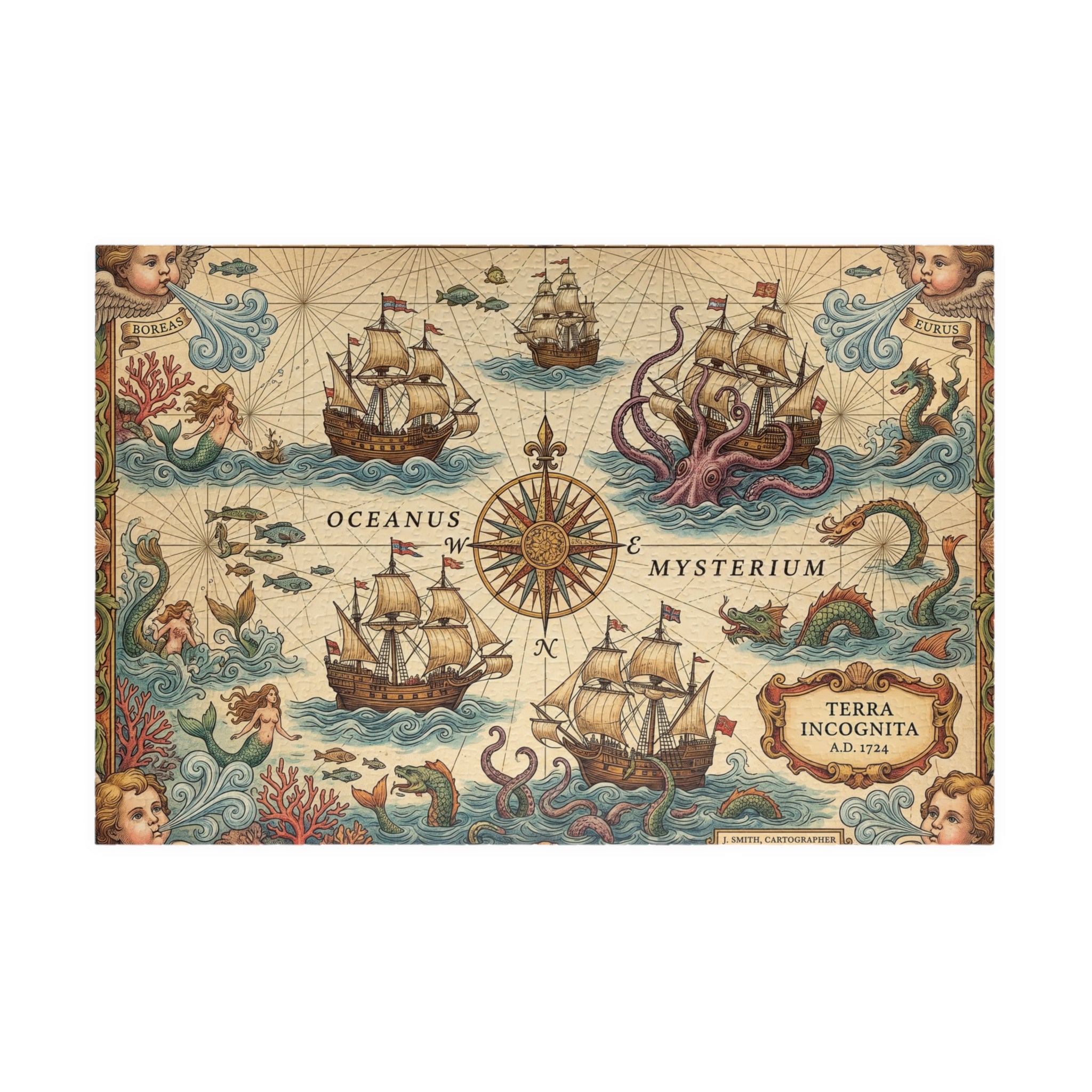 Old World Nautical Map Jigsaw Puzzle | Vintage Sea Monster Pirate Map Art | 110-1014 Piece