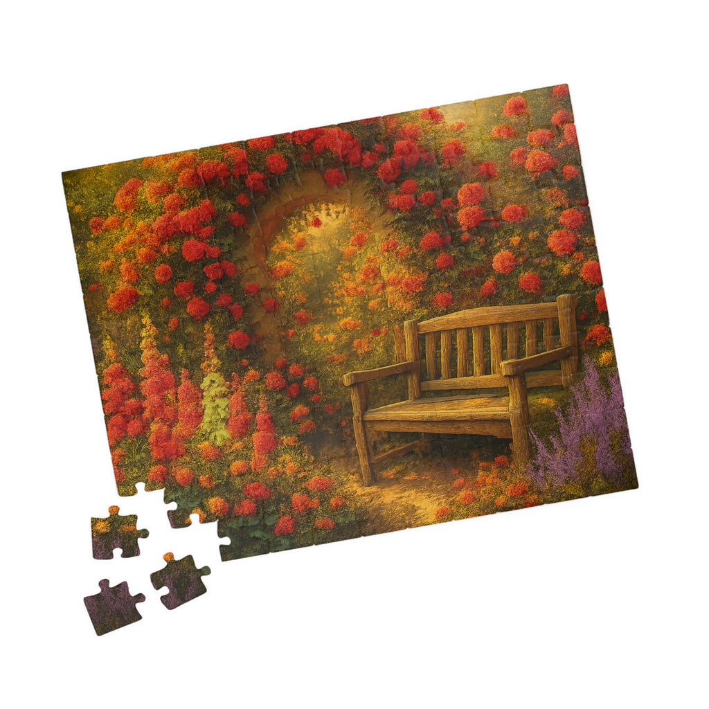 Garden Bench Jigsaw Puzzle - Retro Badge Design for Home Decor