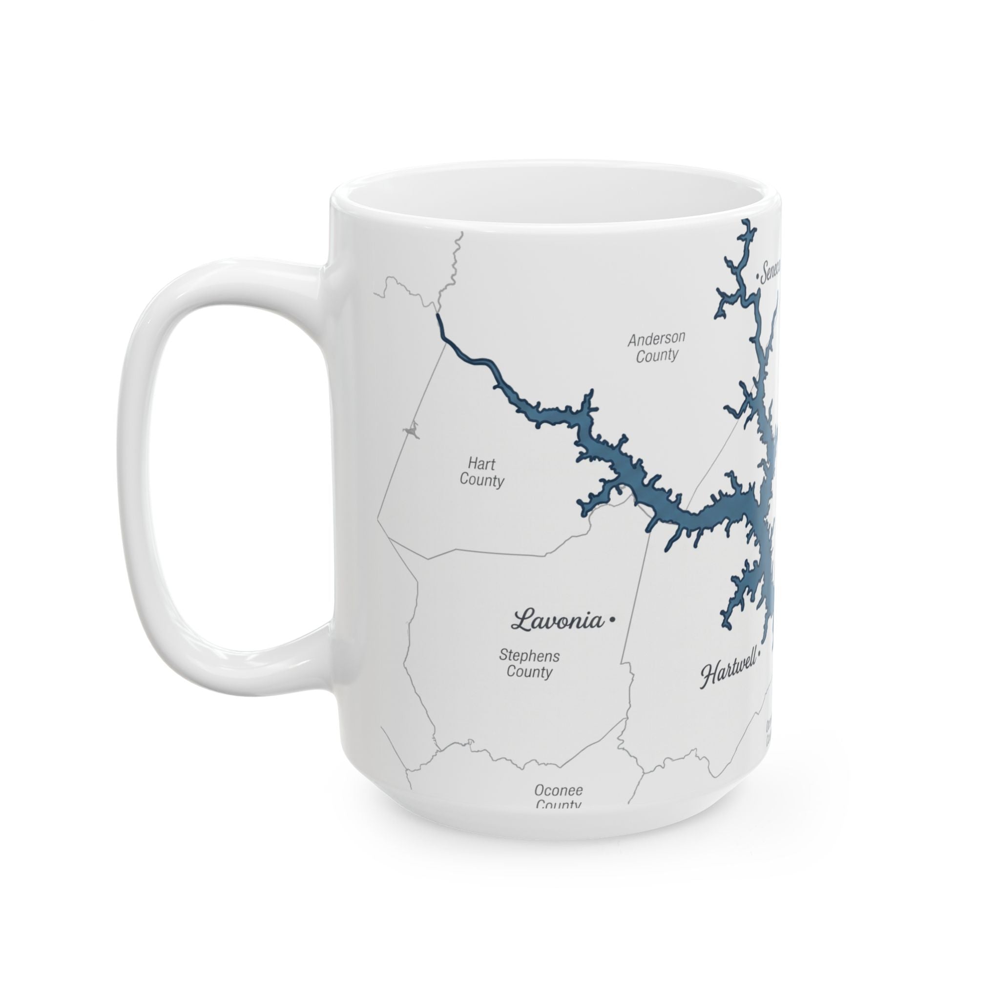 Lake Hartwell Map Silhouette Coffee Mug 15oz - Unique Lake Life Souvenir