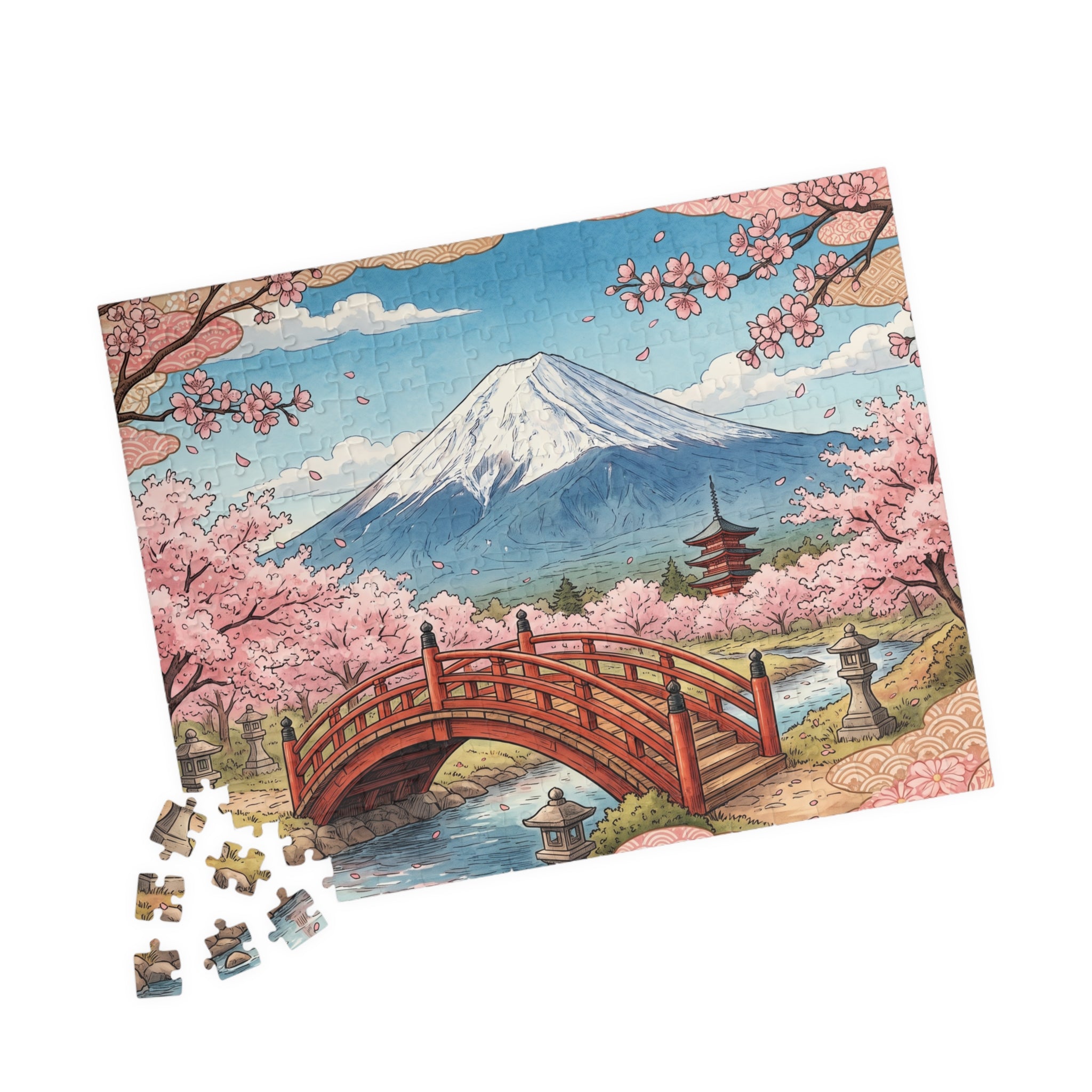 Mount Fuji Cherry Blossoms Jigsaw Puzzle | Japan Scenic Landscape