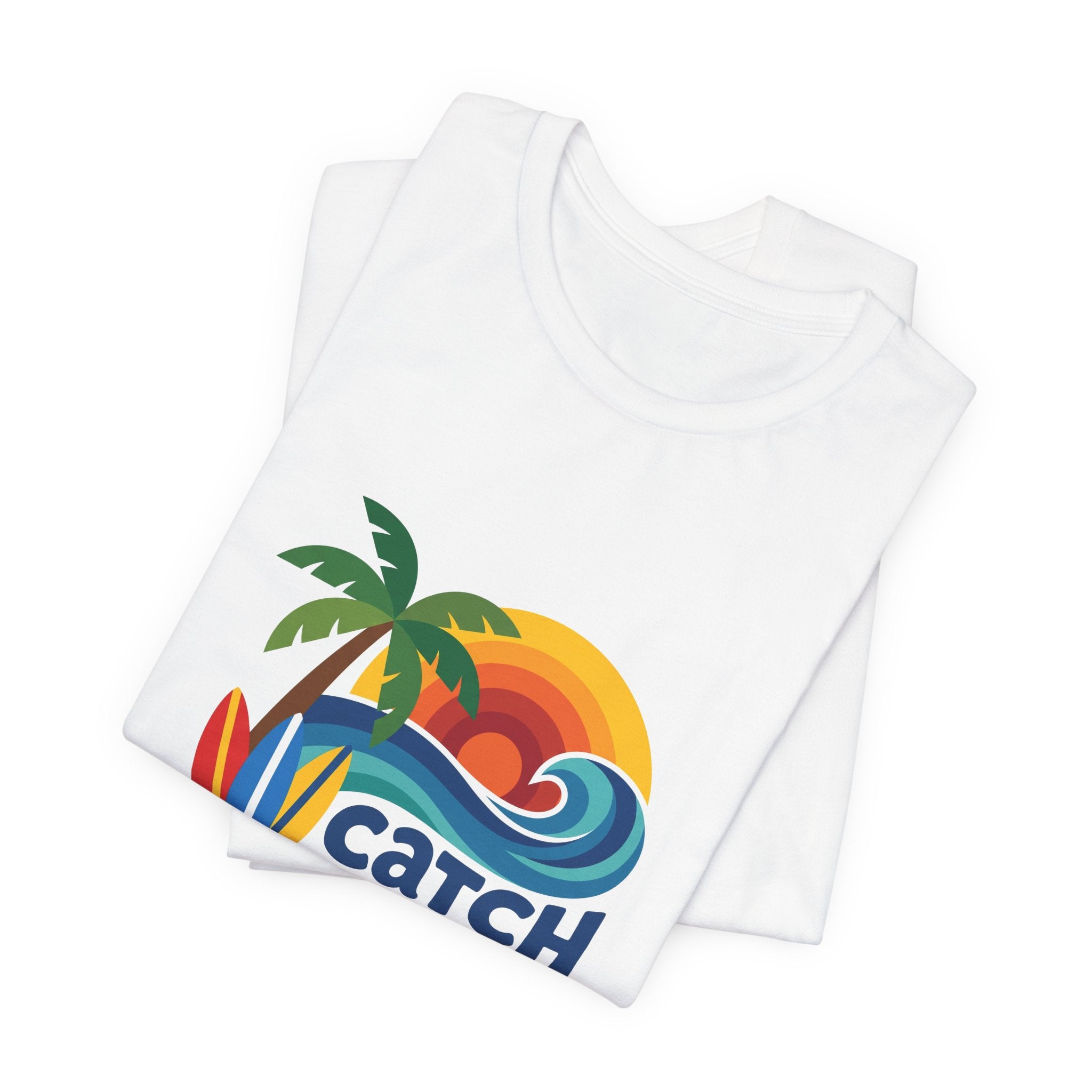 Catch the Wave Tee - Retro Beach Sunset Surfboard Design