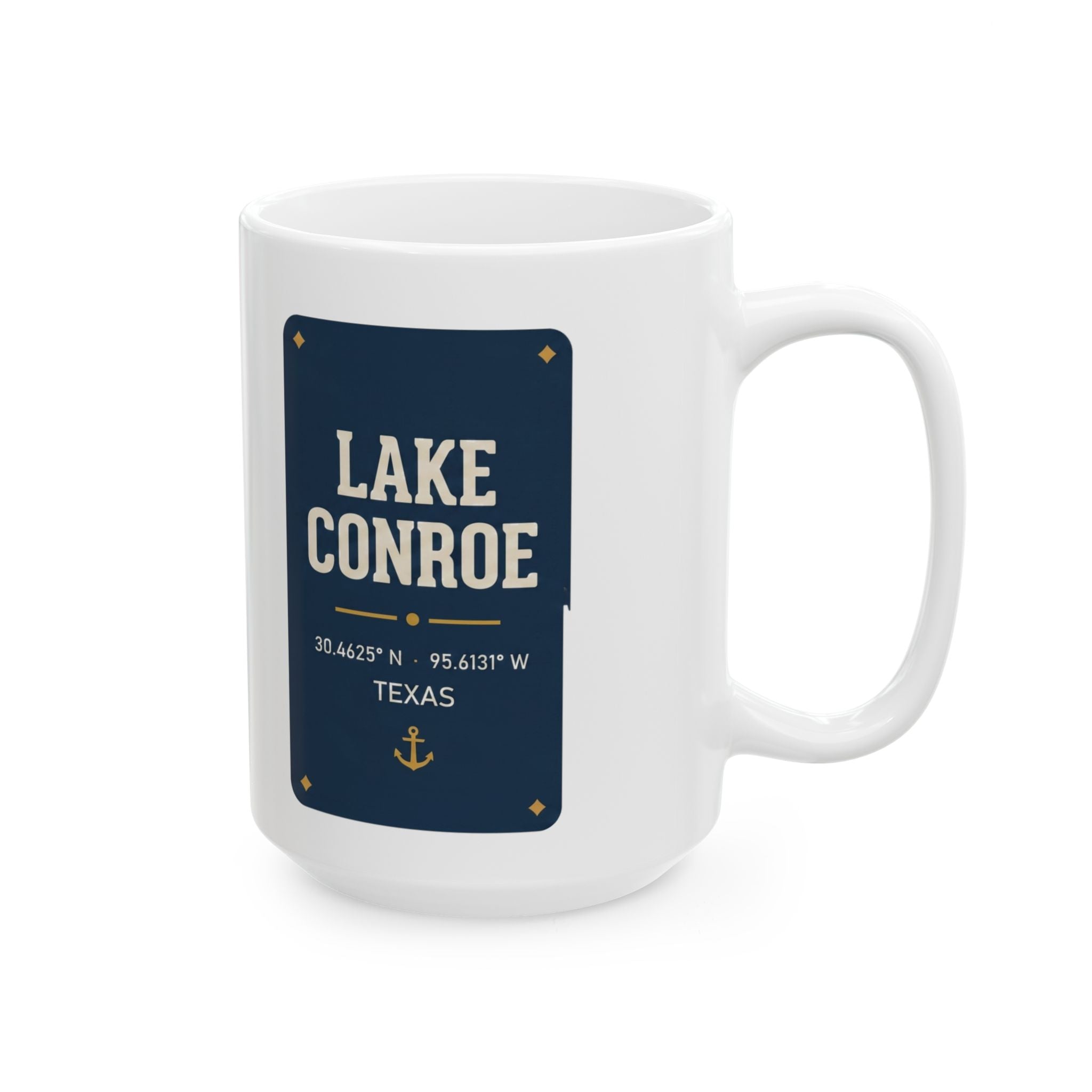 Lake Conroe Map Silhouette Coffee Mug 15oz - Unique Lake Life Souvenir
