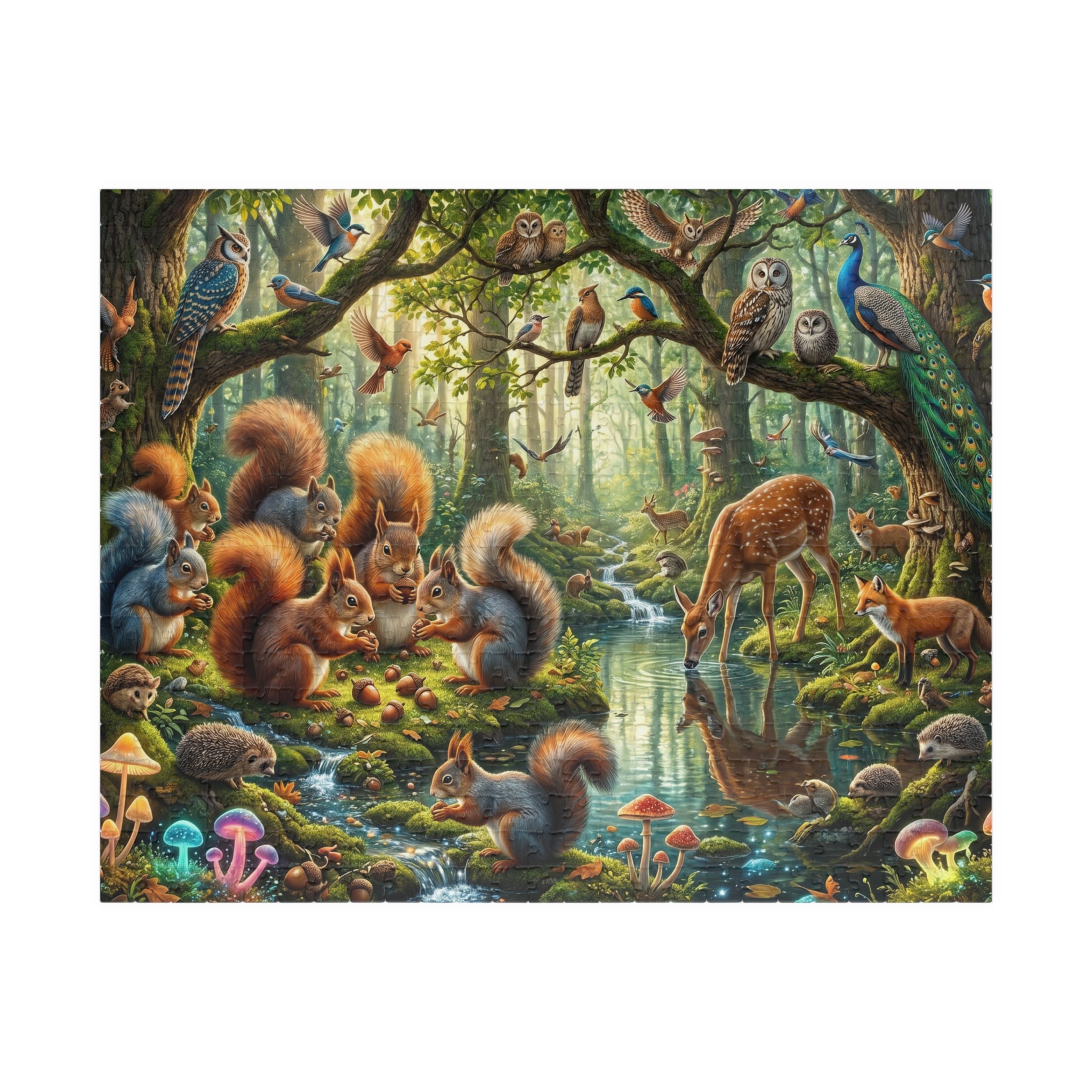 Whimsical Forest Panorama Jigsaw Puzzle - Woodland Creatures Scene
