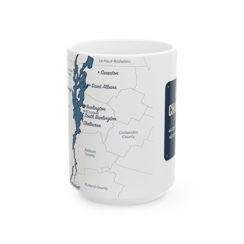 Lake Champlain Map Silhouette Coffee Mug 15oz - Unique Lake Life Souvenir