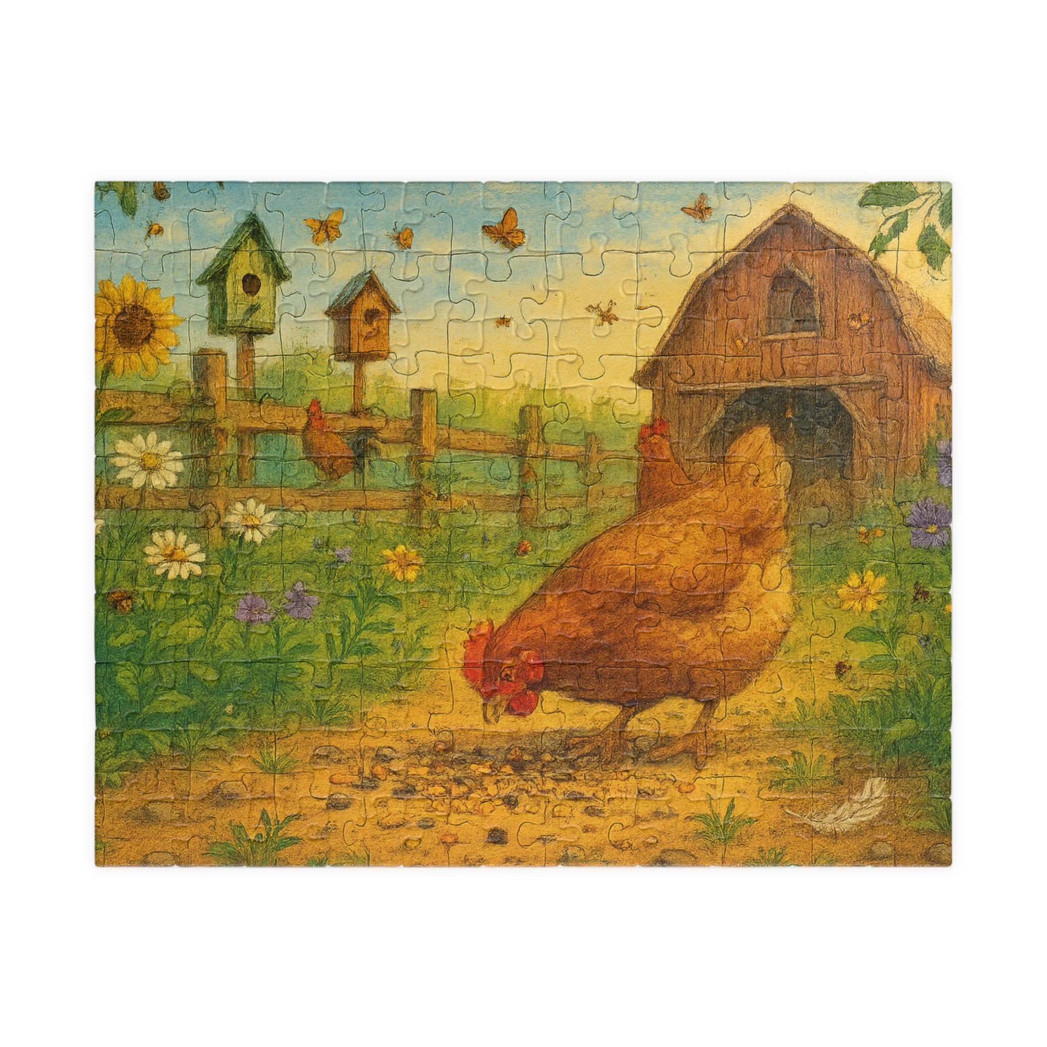 Elegant Chicken Jigsaw Puzzle with Geometric Design in Pastels