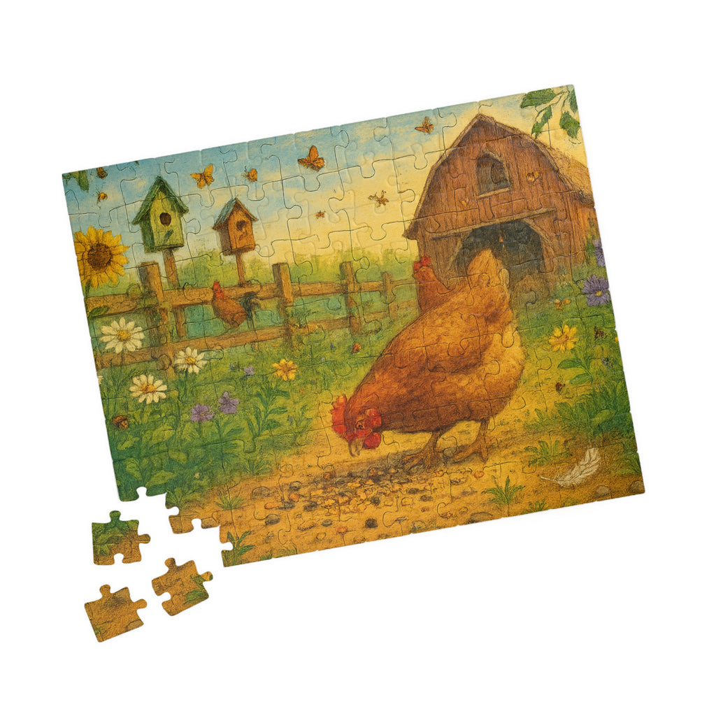 Elegant Chicken Jigsaw Puzzle with Geometric Design in Pastels