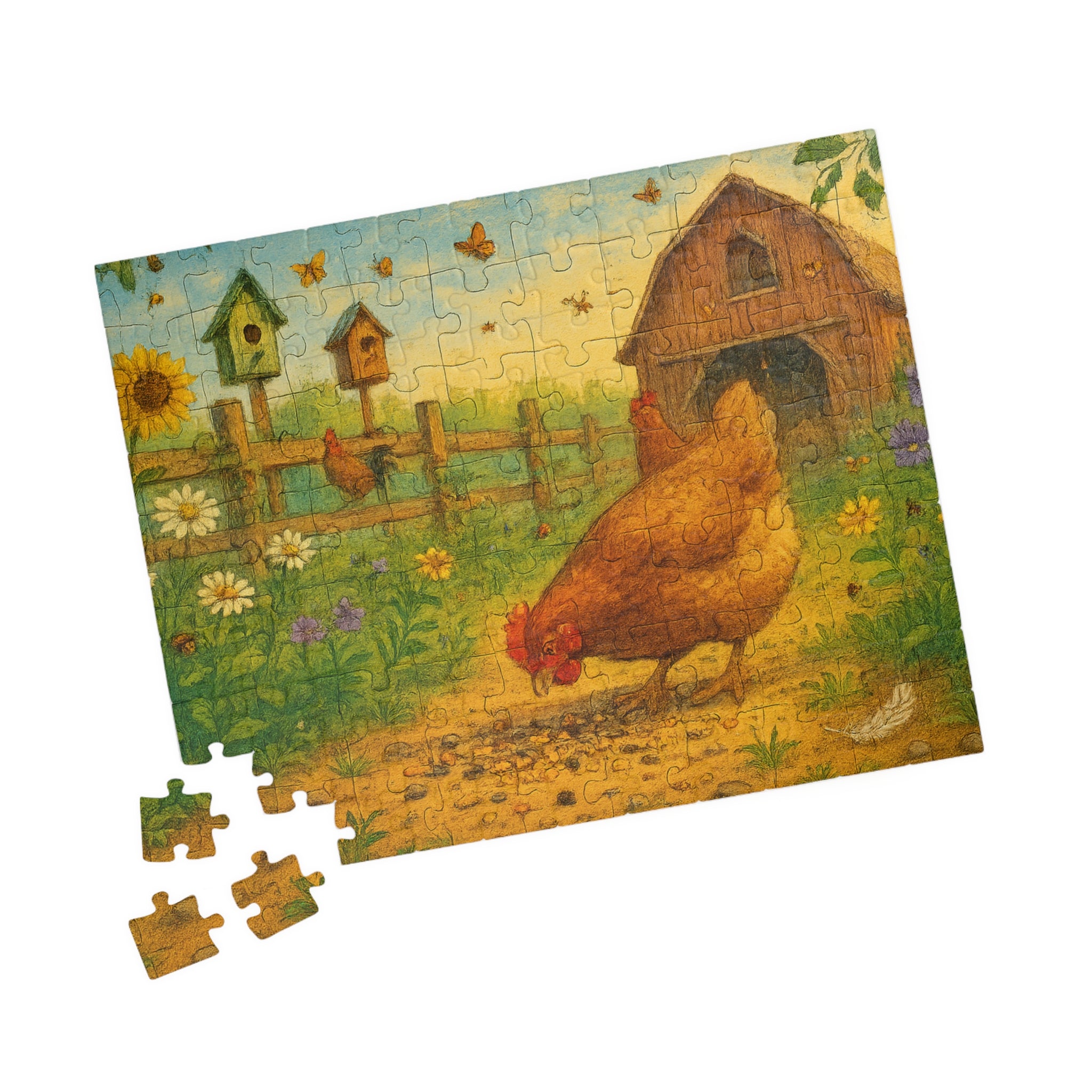Elegant Chicken Jigsaw Puzzle with Geometric Design in Pastels