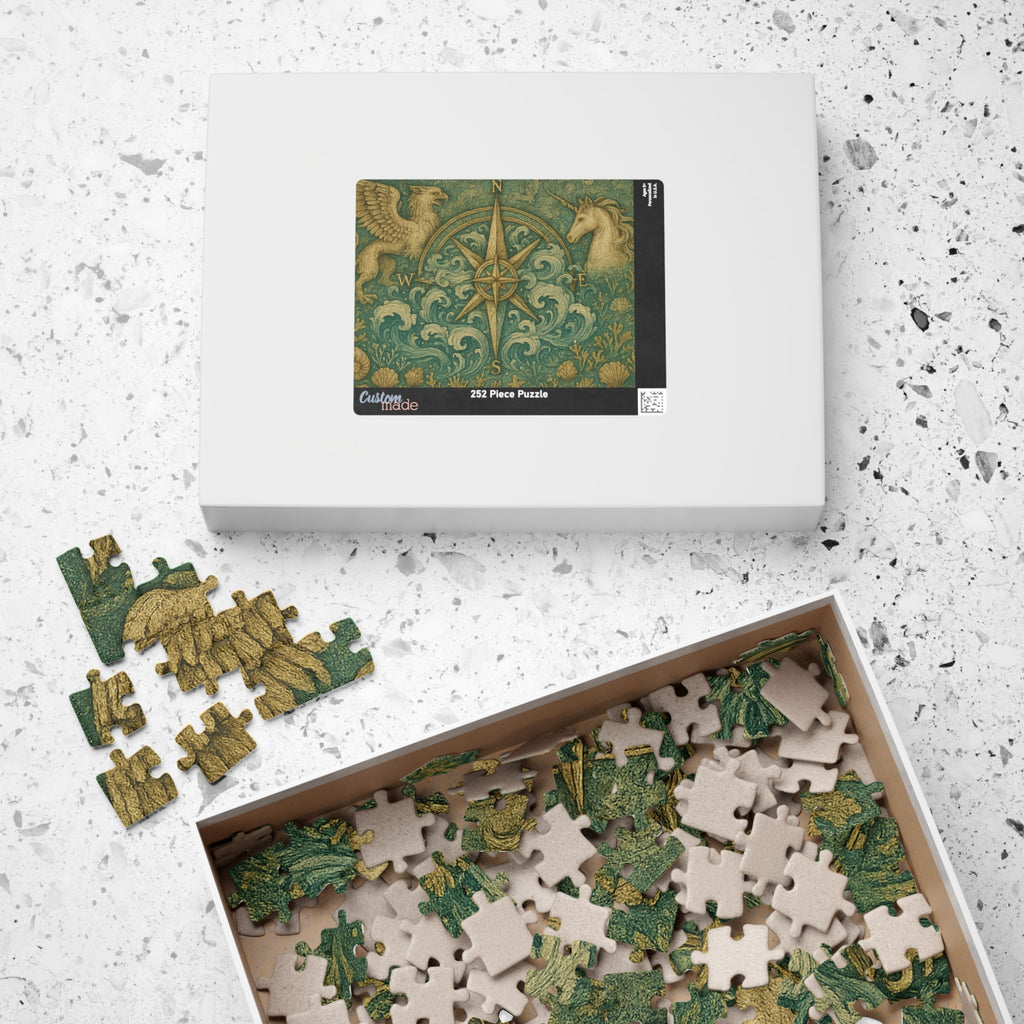 Old-World Compass Jigsaw Puzzle with Mythical Creatures