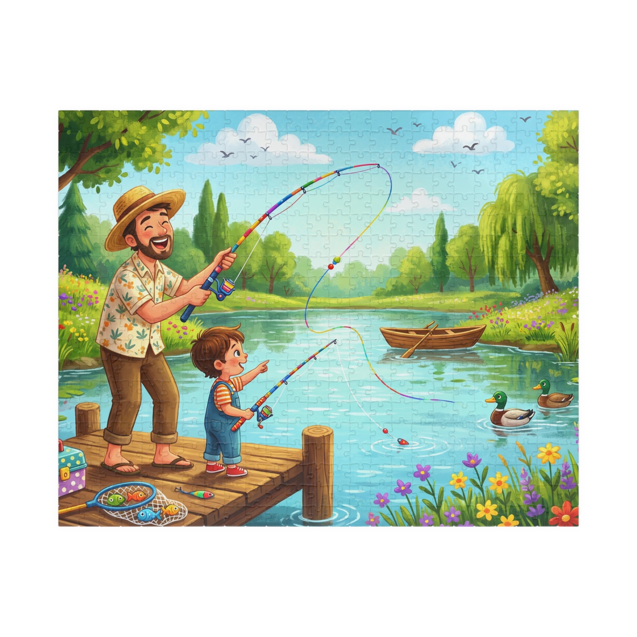 Retro Fishing Buddies Jigsaw Puzzle - Dad and Child Scene