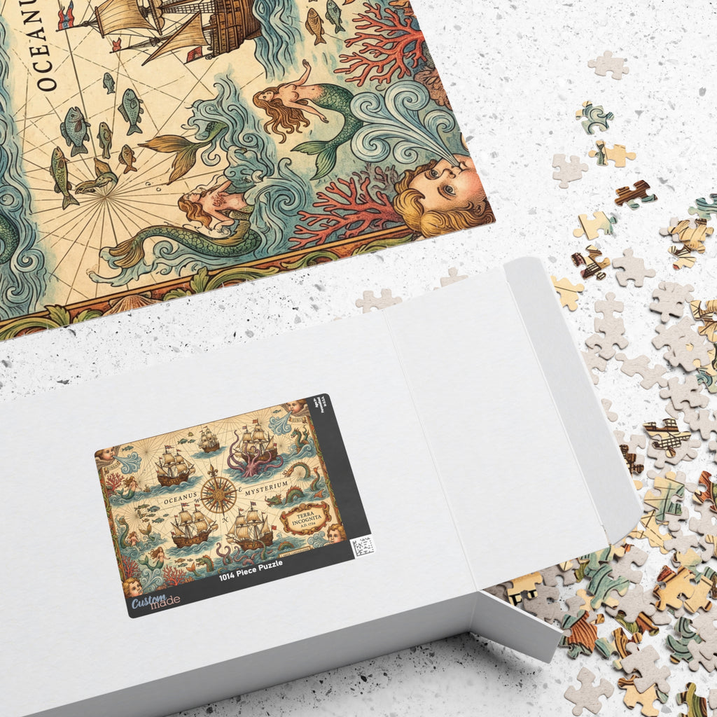 Old World Nautical Map Jigsaw Puzzle | Vintage Sea Monster Pirate Map Art | 110-1014 Piece