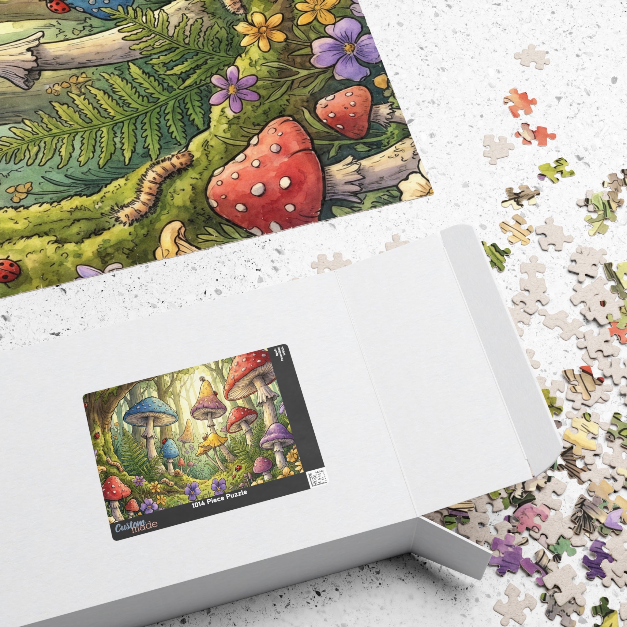 Whimsical Forest Scene Jigsaw Puzzle with Mushrooms and Ferns | 1014 Piece
