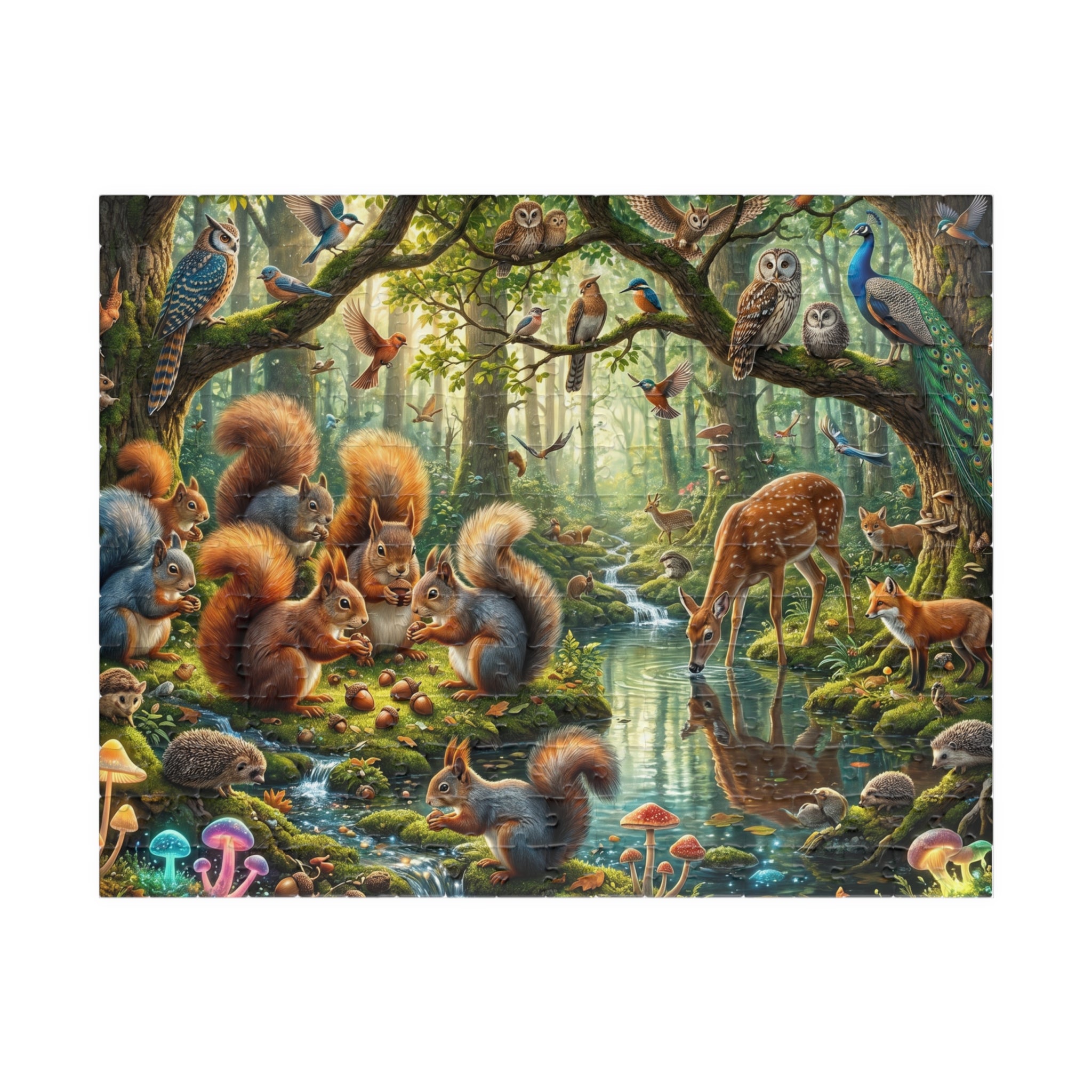 Whimsical Forest Panorama Jigsaw Puzzle - Woodland Creatures Scene