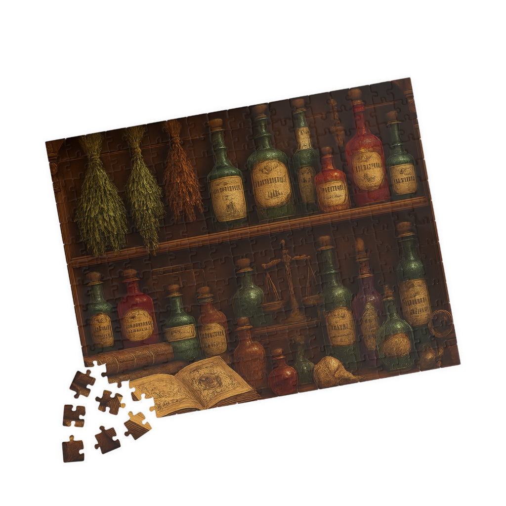 Alchemy of Curiosities Jigsaw Puzzle - Vintage Apothecary Shelf Design