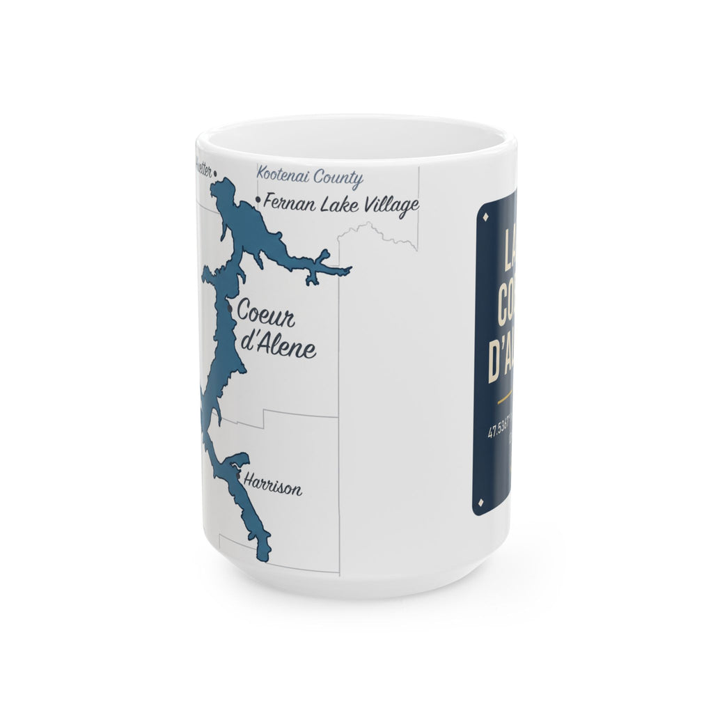 Lake Coeur d'Alene Map Silhouette Coffee Mug 15oz - Unique Lake Life Souvenir