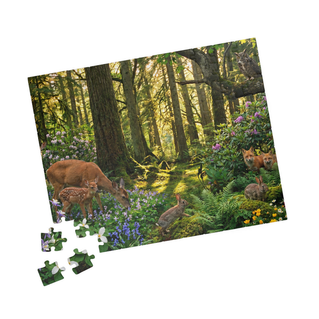 Vibrant Forest Scene Jigsaw Puzzle | Woodland Animals Art
