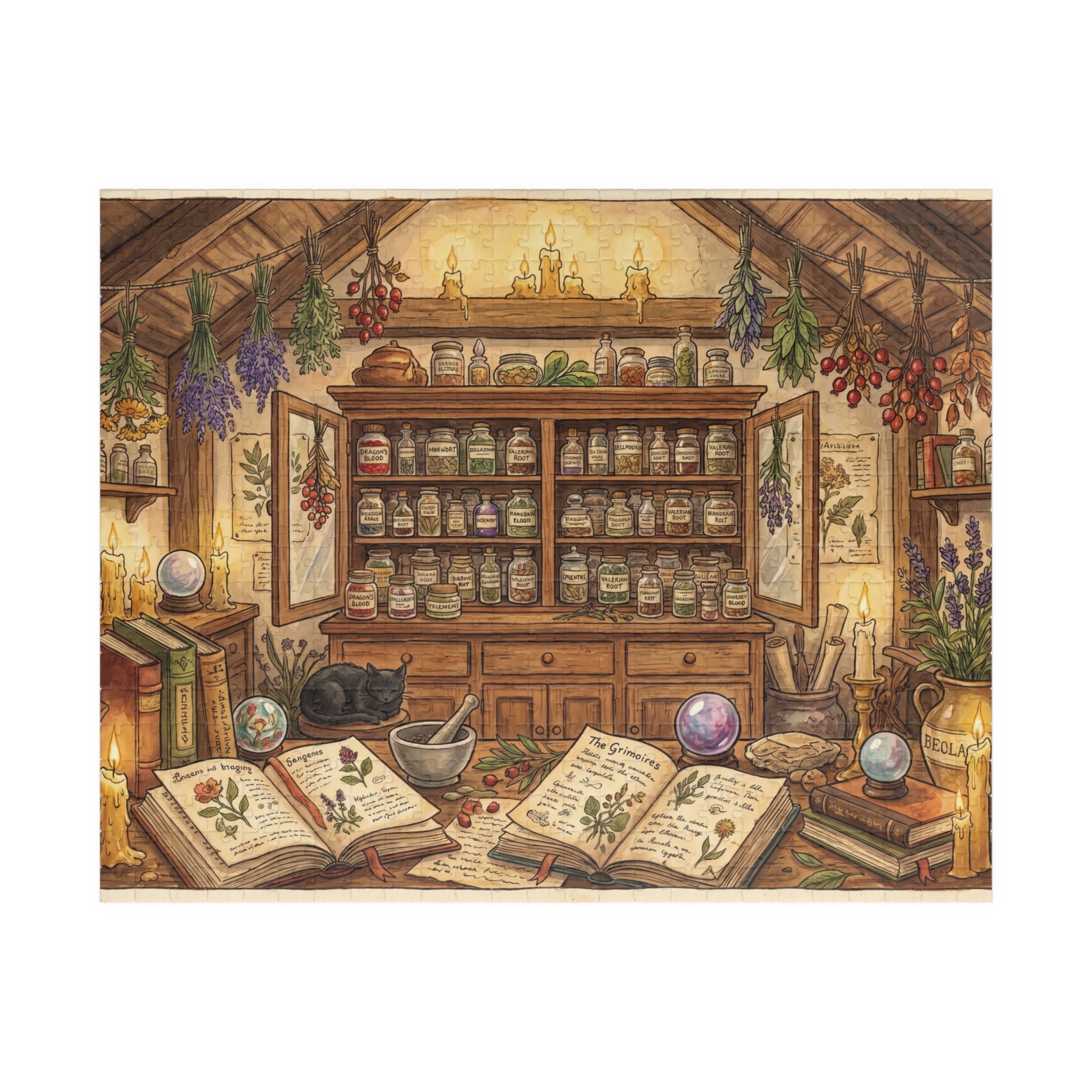 Witch's Herbal Apothecary Jigsaw Puzzle | Cottagecore Witchy Pantry Art | 110-1014 Piece