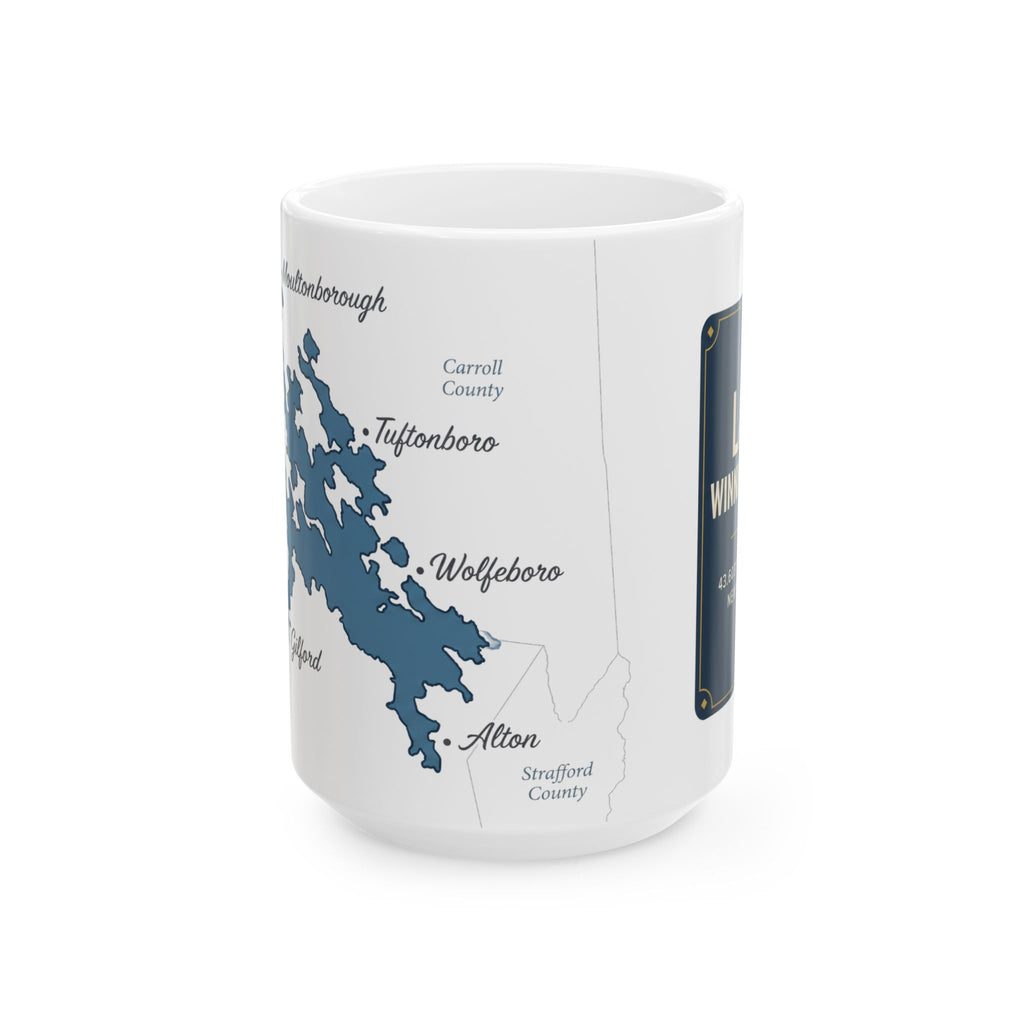 Lake Winnipesaukee Map Silhouette Coffee Mug 15oz - Unique Lake Life Souvenir