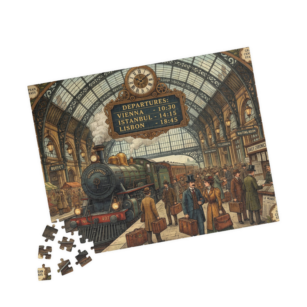 Vintage European Train Station Jigsaw Puzzle | Steam Engine Travel Art | 110-1014 Piece
