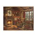 Cozy Cabin Reading Nook Jigsaw Puzzle | Winter Fireplace Book Lover Art | 110-1014 Piece